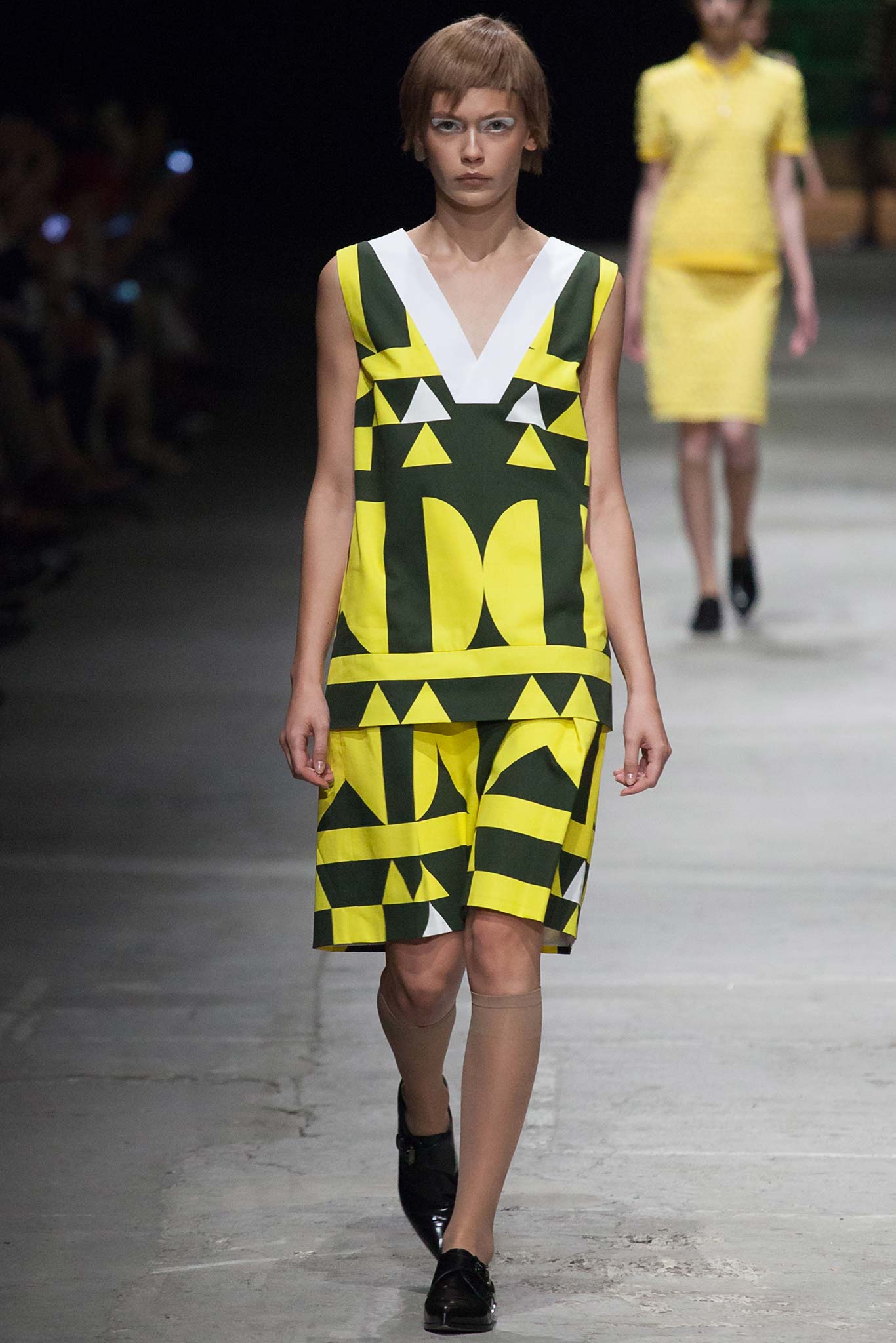 yellow green printed sleeveless dress