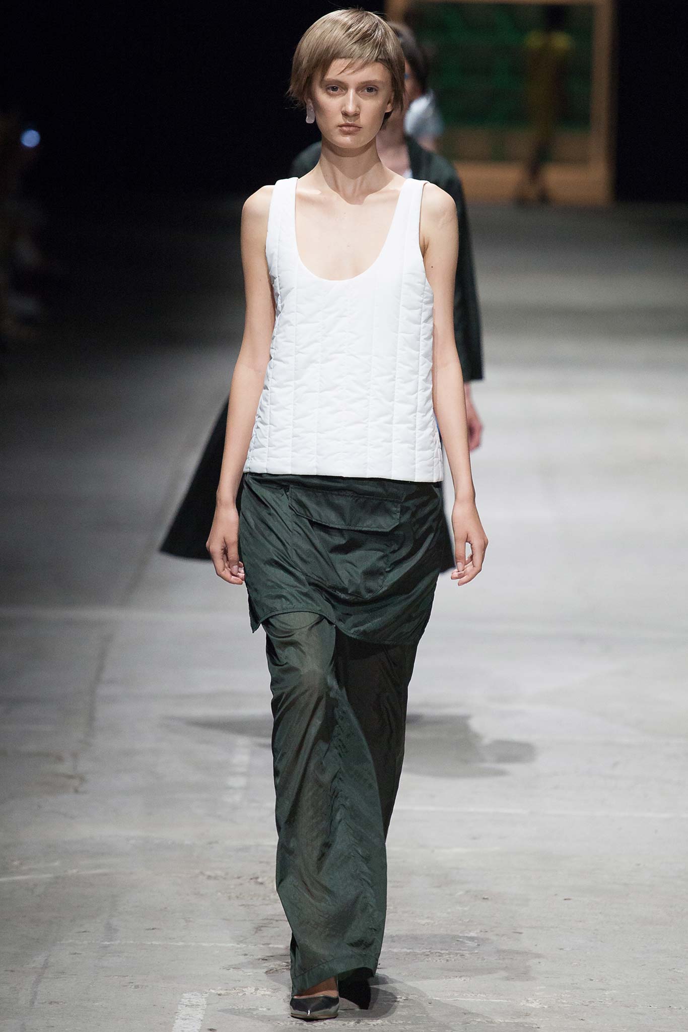 white quilted top and green skirt