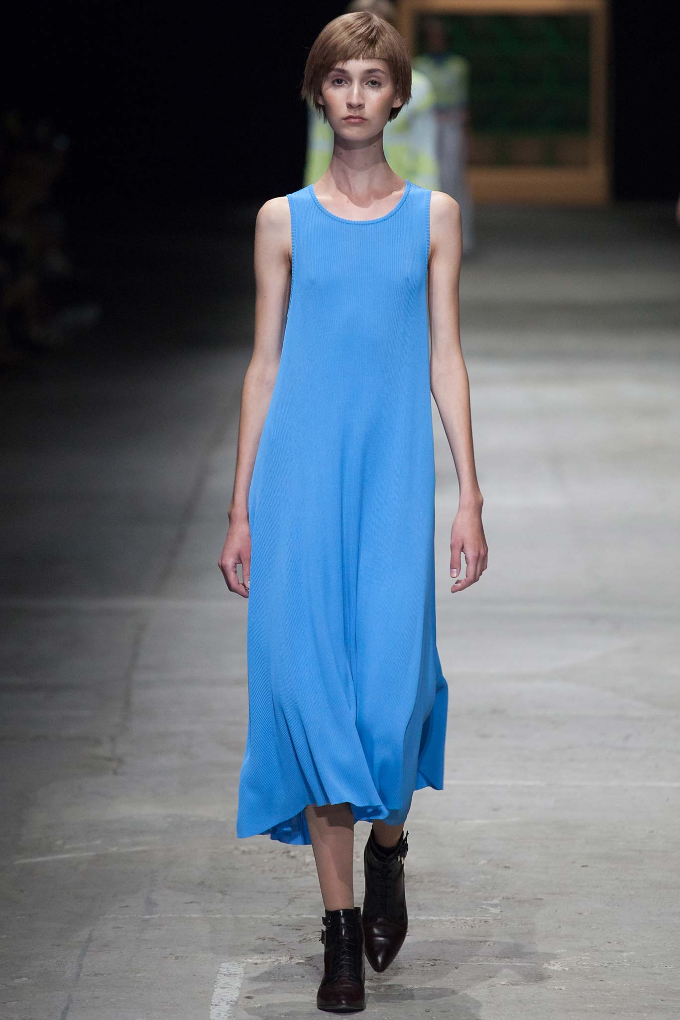 blue cotton sleeveless high-neck relaxed a-line flowing dress