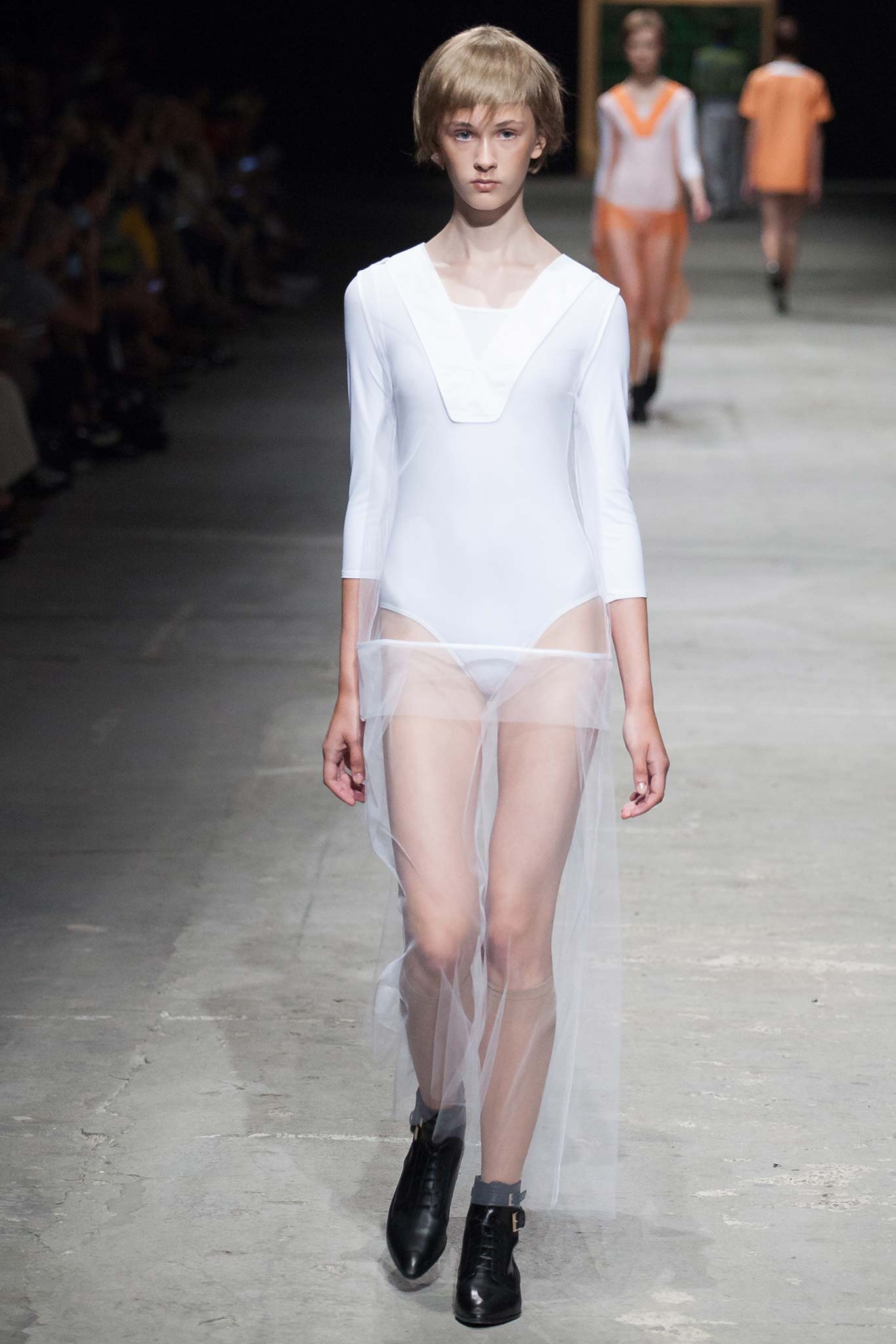 white cotton long-sleeve v-neck fitted sheer bodysuit