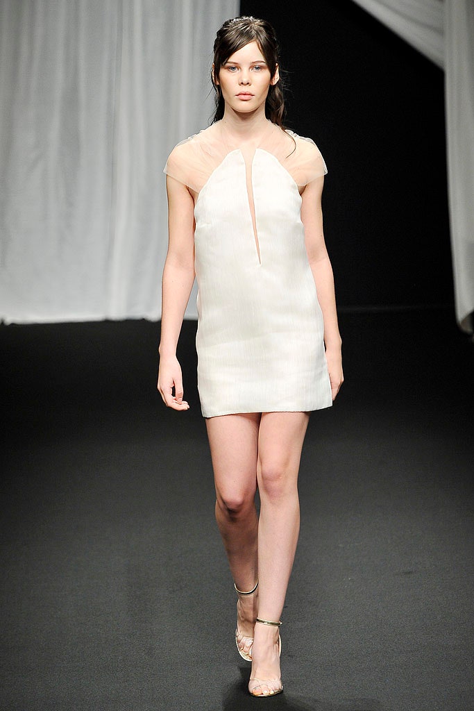 fitted white silk mini dress