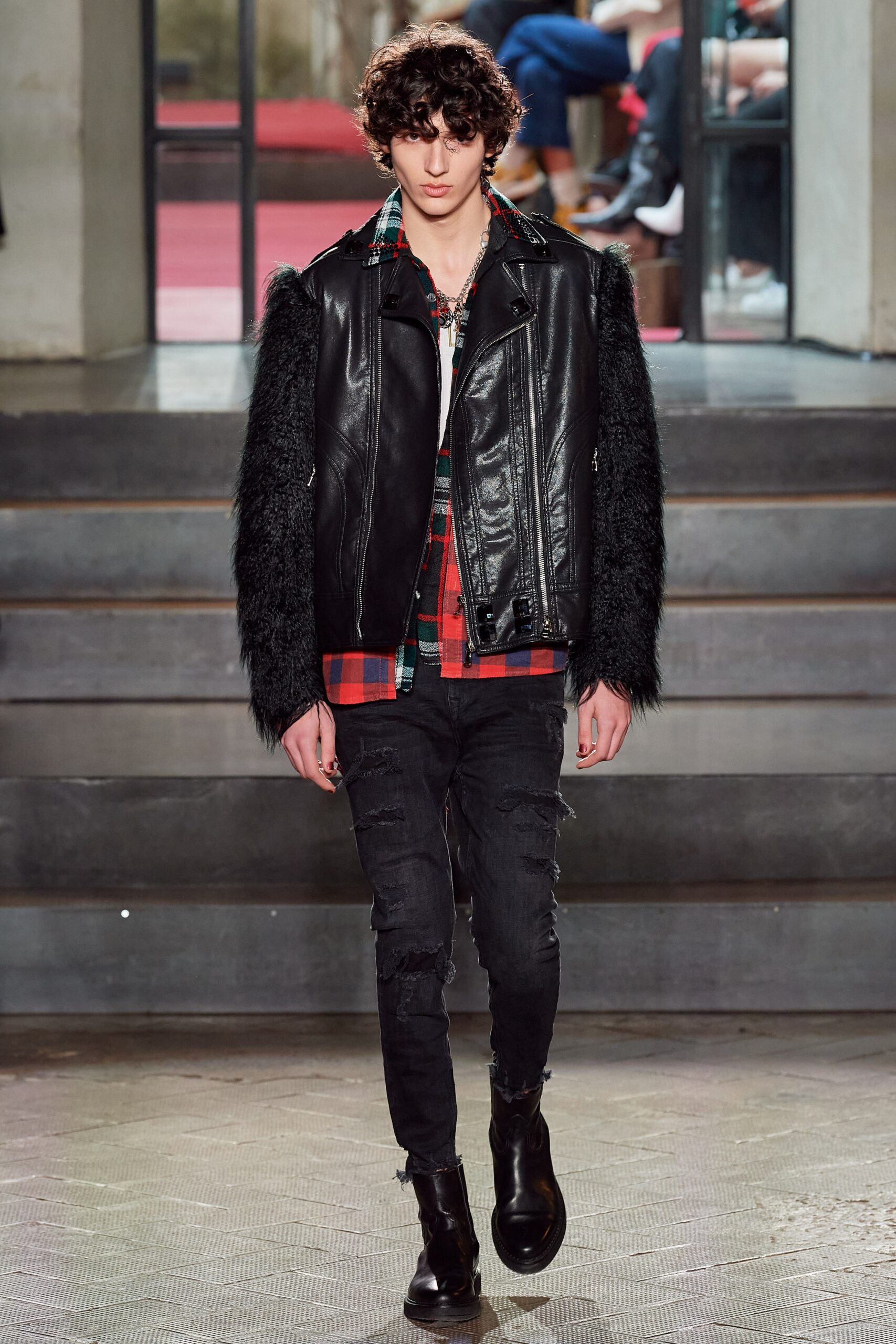 black leather jacket with faux-fur