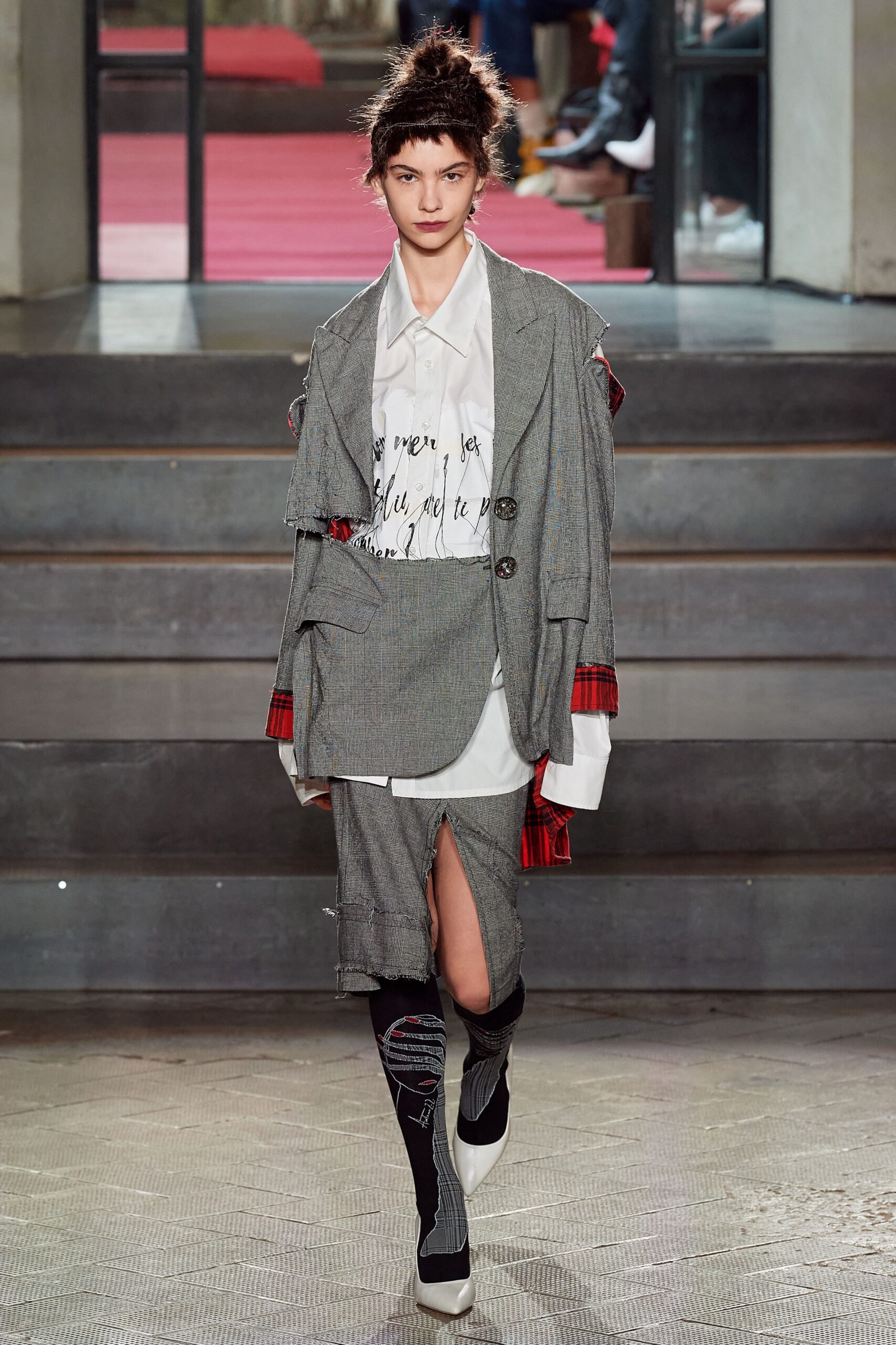 gray wool blazer with white shirt
