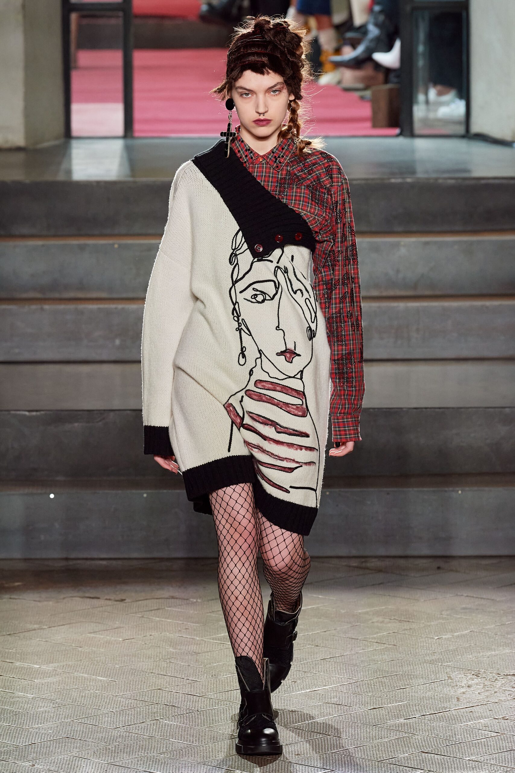 oversized sweater with checked shirt