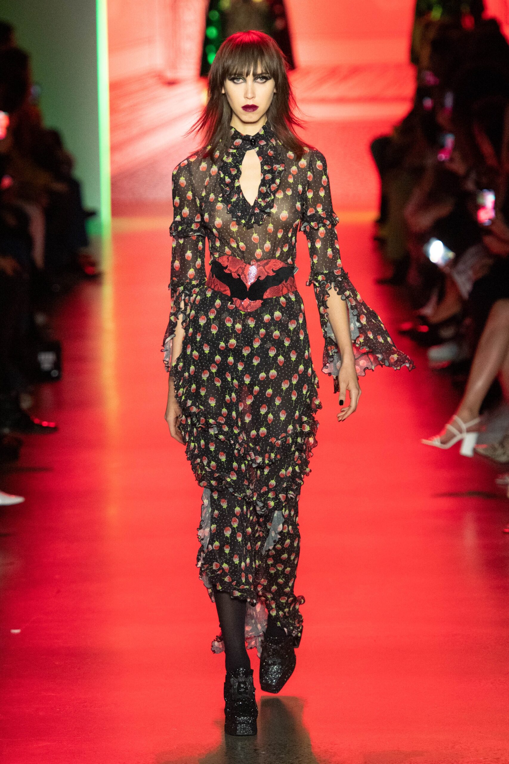 black and red floral ruffled dress