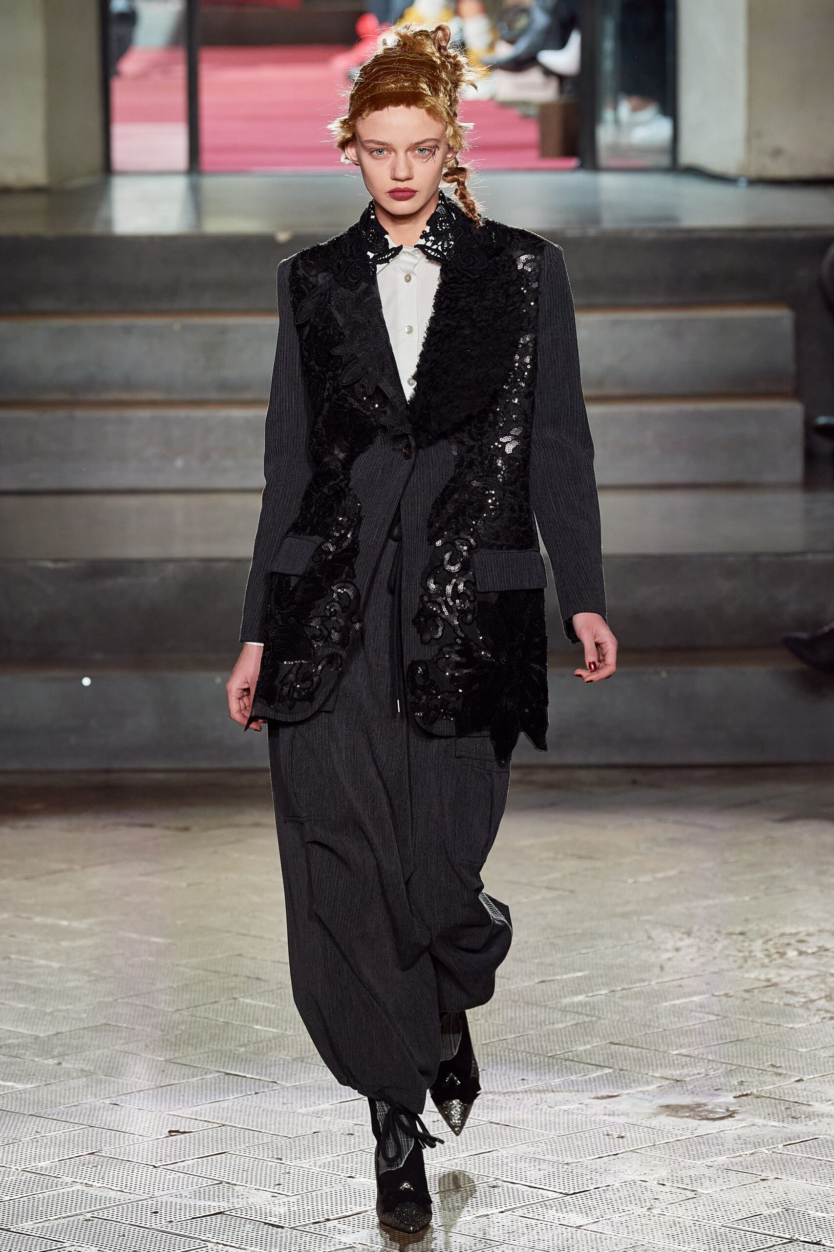 black gray tailored suit with white shirt