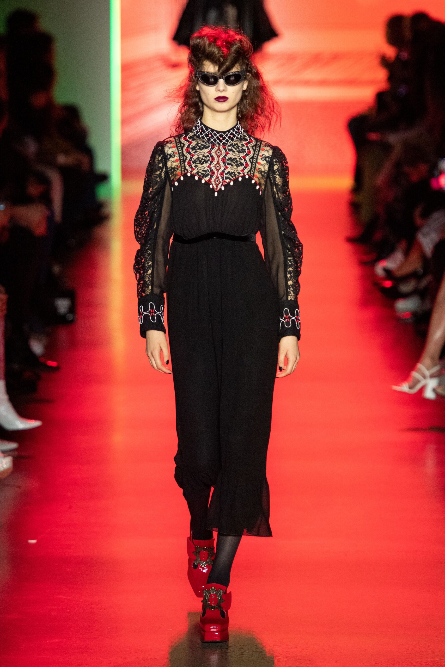black fitted embroidered jumpsuit