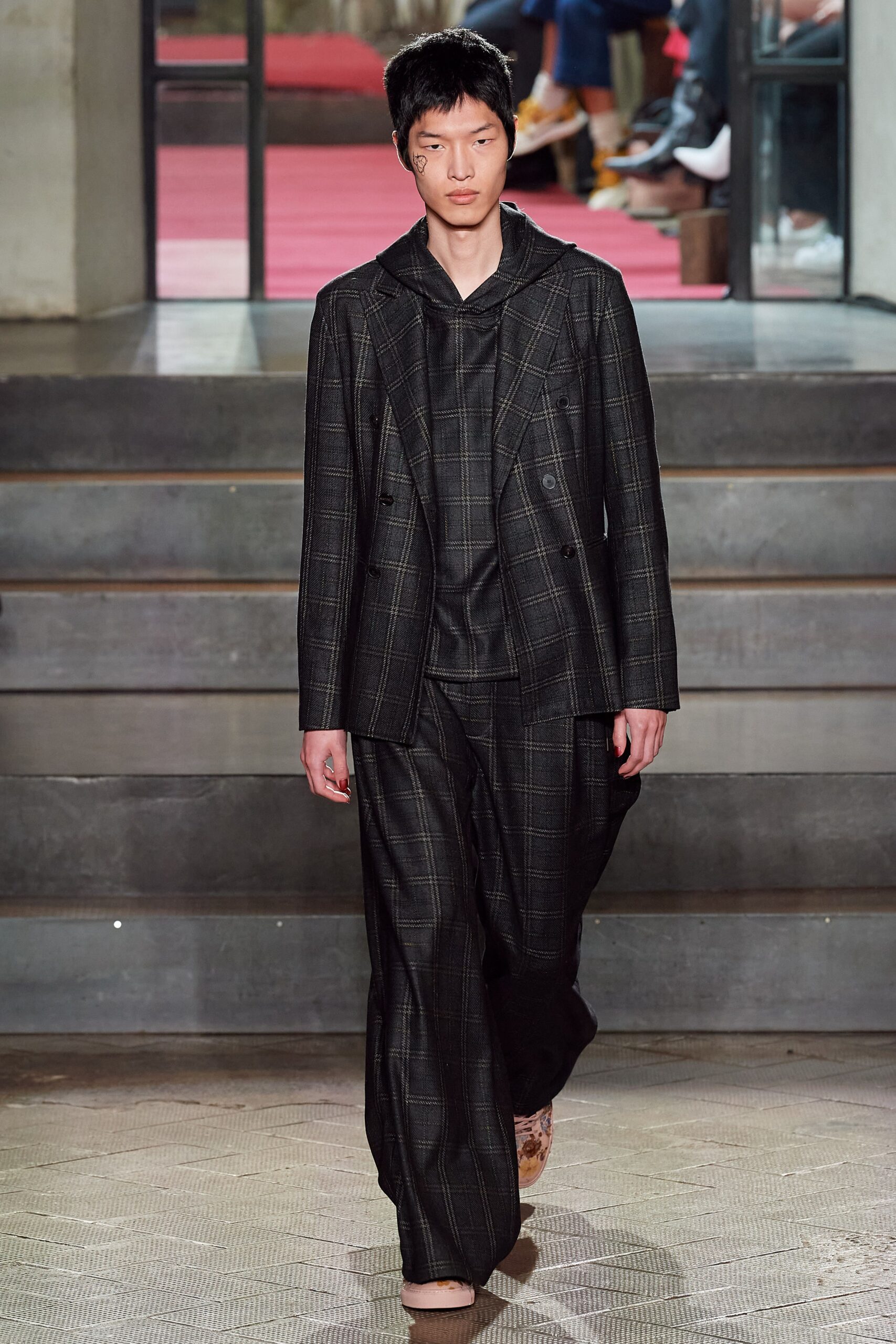 tailored black checked suit