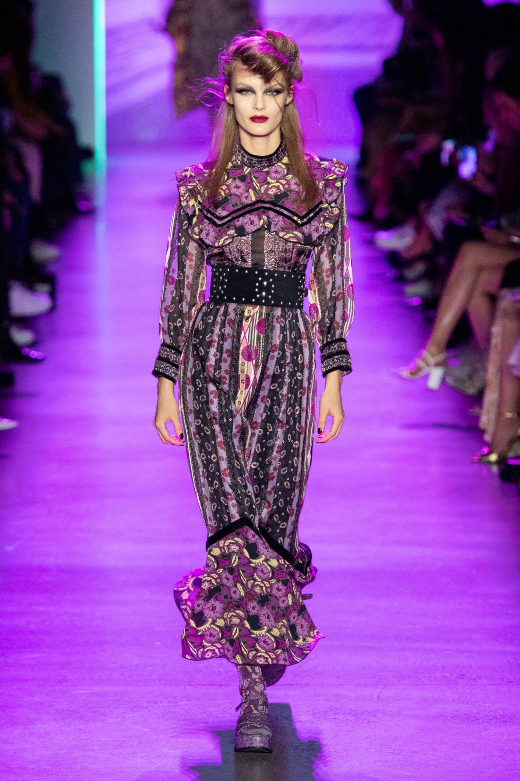 purple silk long-sleeve dress