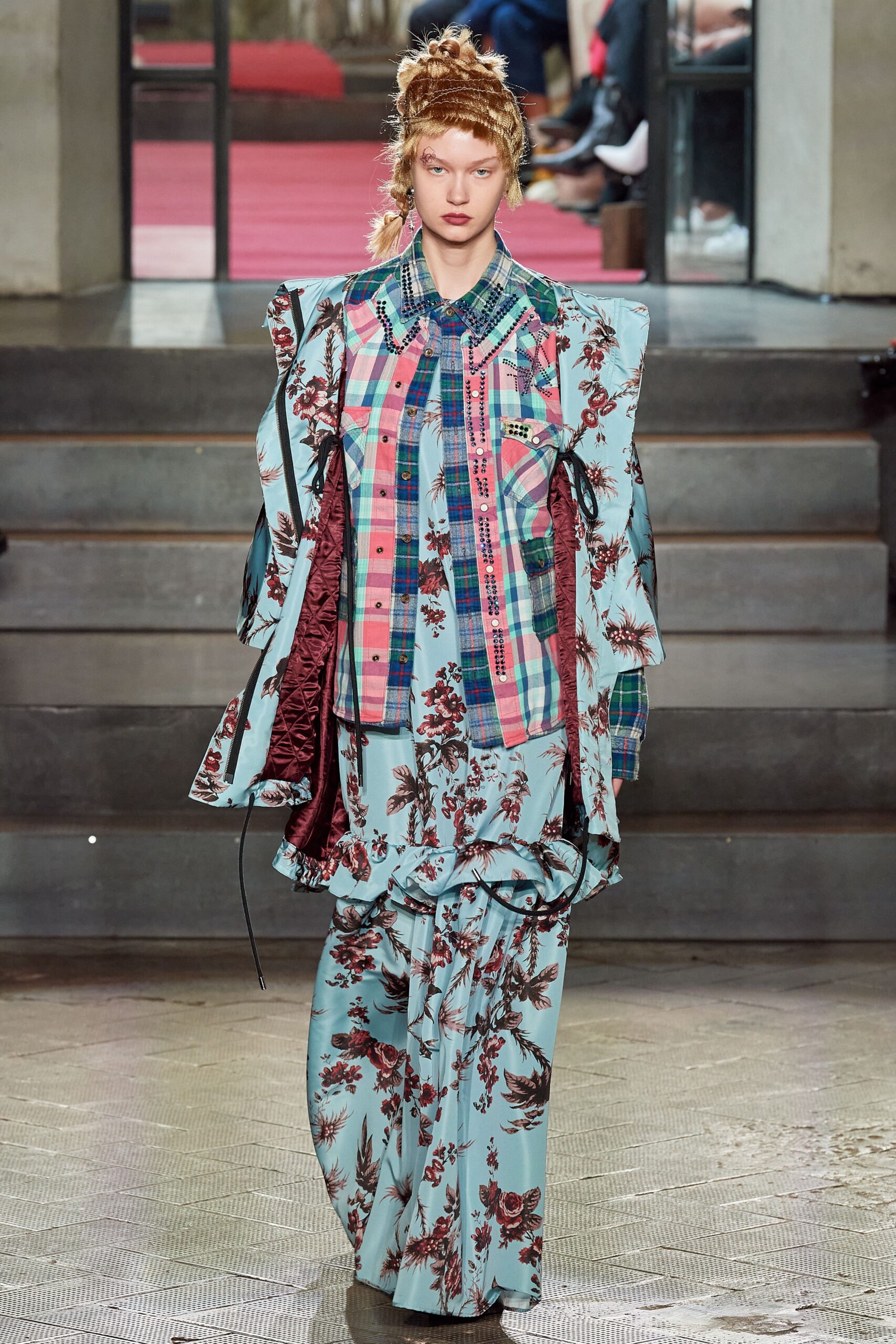 floral maxi dress with layered jacket