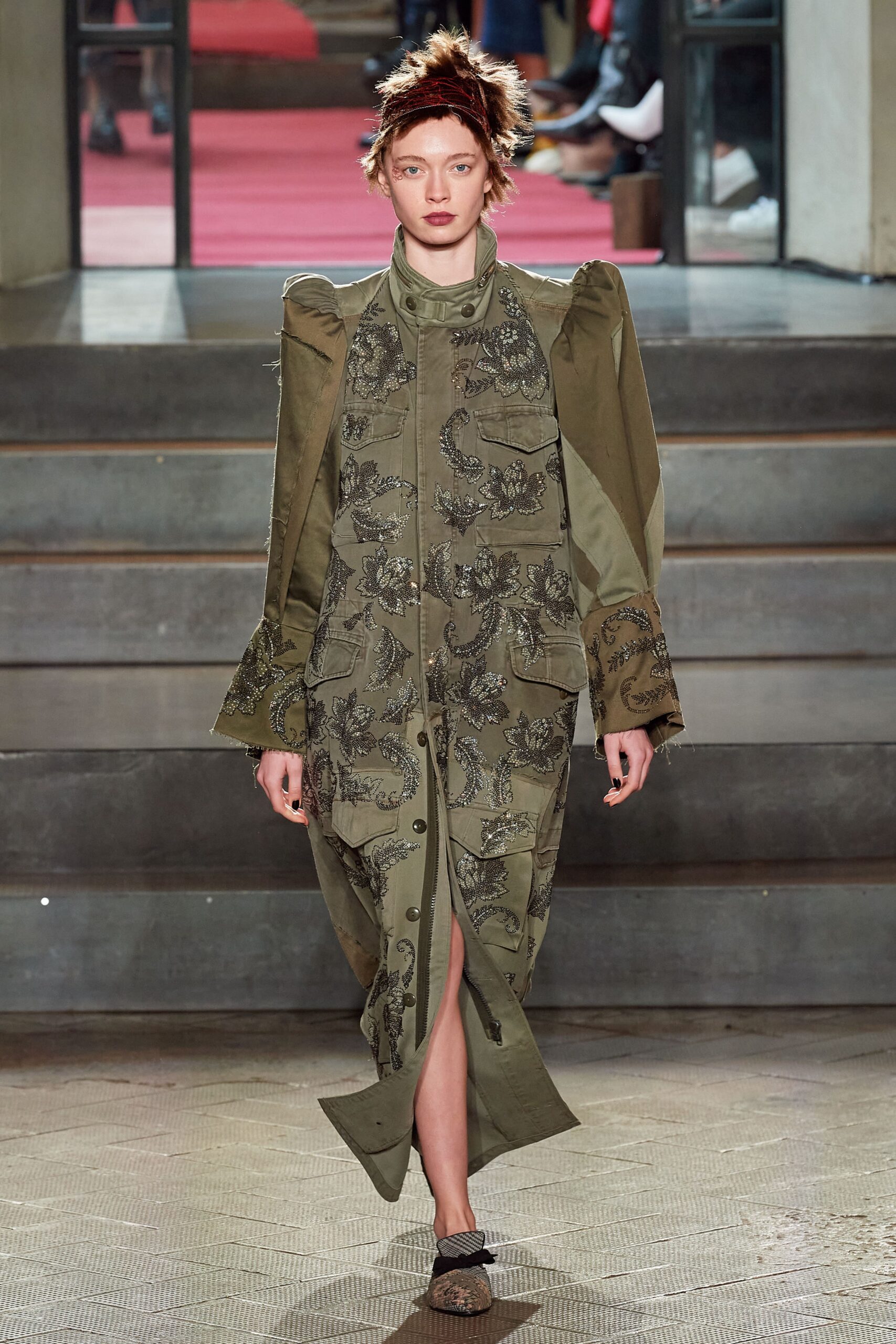 green embroidered midi dress