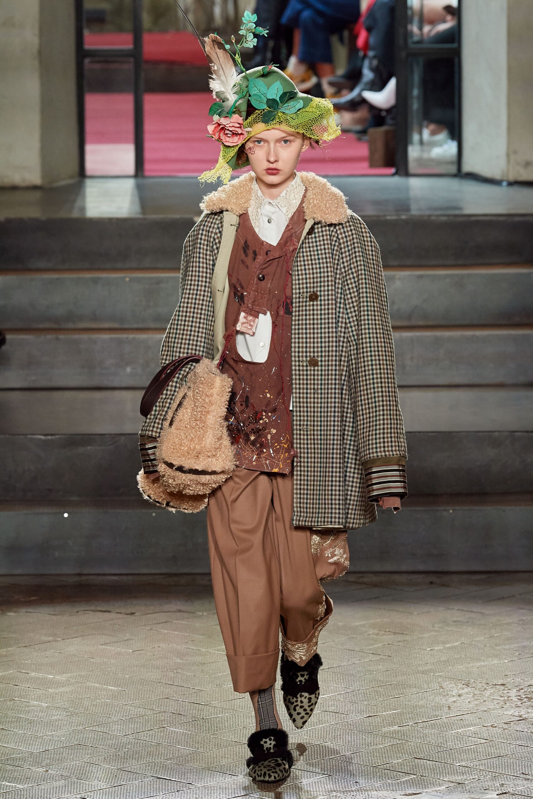 relaxed brown checked coat
