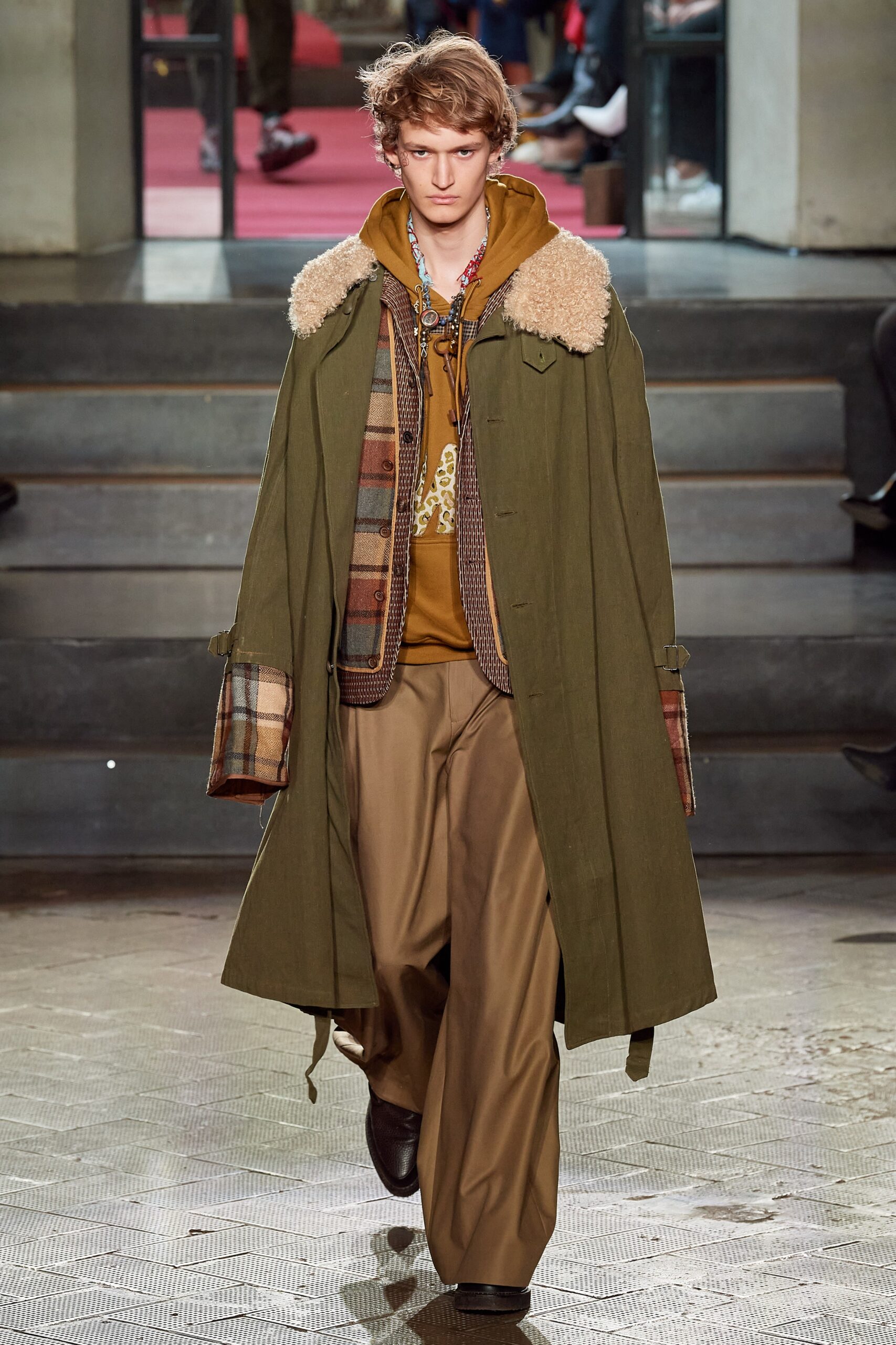 green wool coat with hoodie