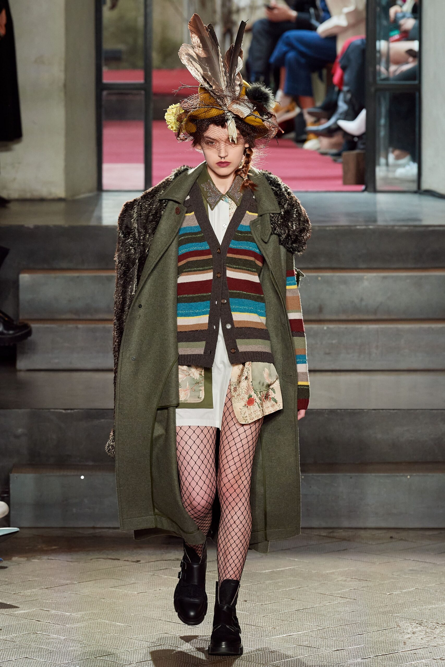 green wool coat with striped vest