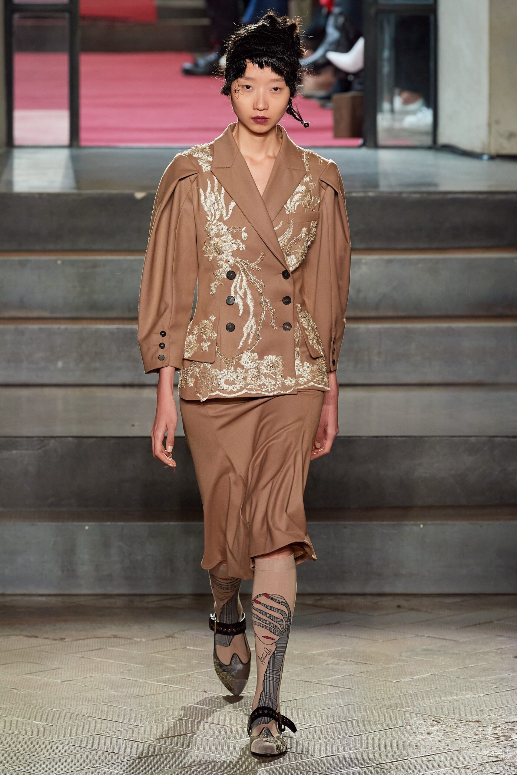 brown silk blazer and skirt