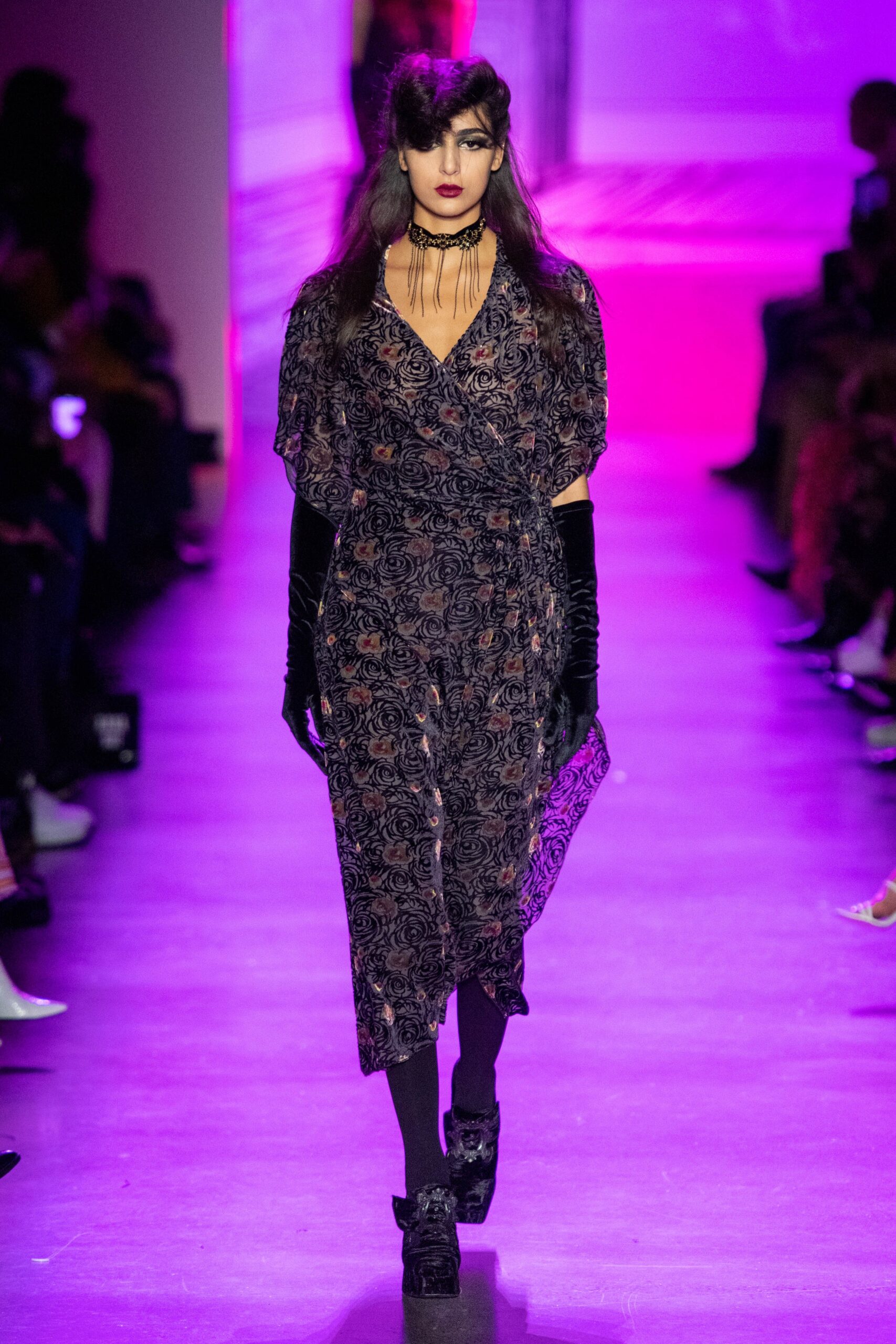 black floral midi dress with gloves