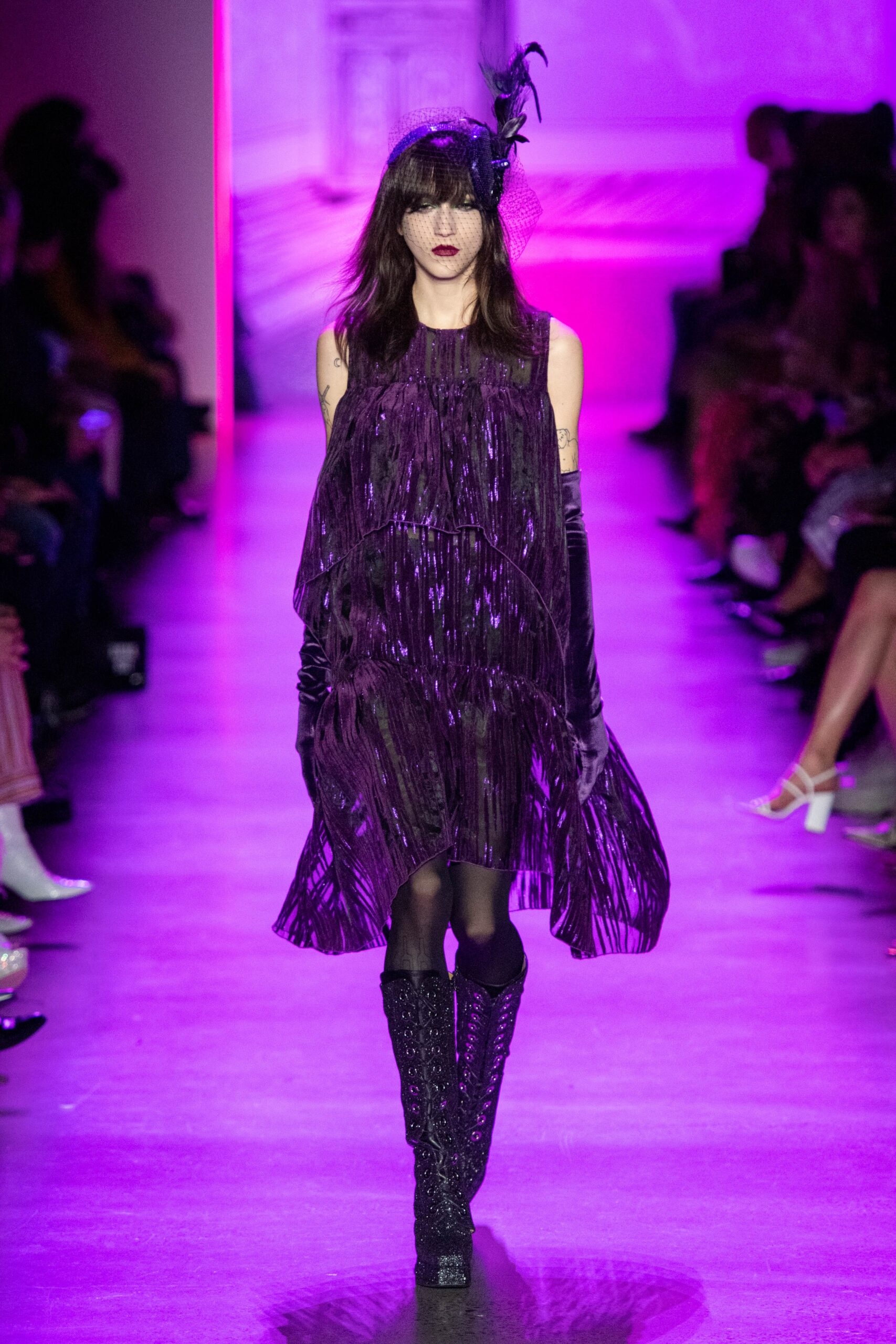 purple fringed mini dress