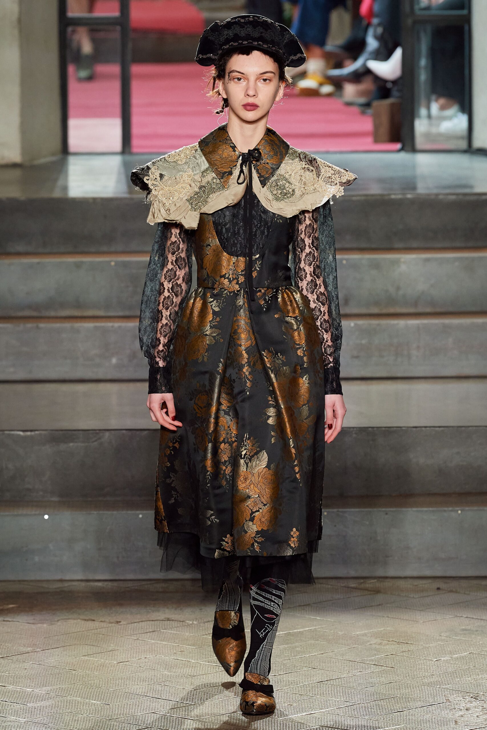black silk embroidered midi dress