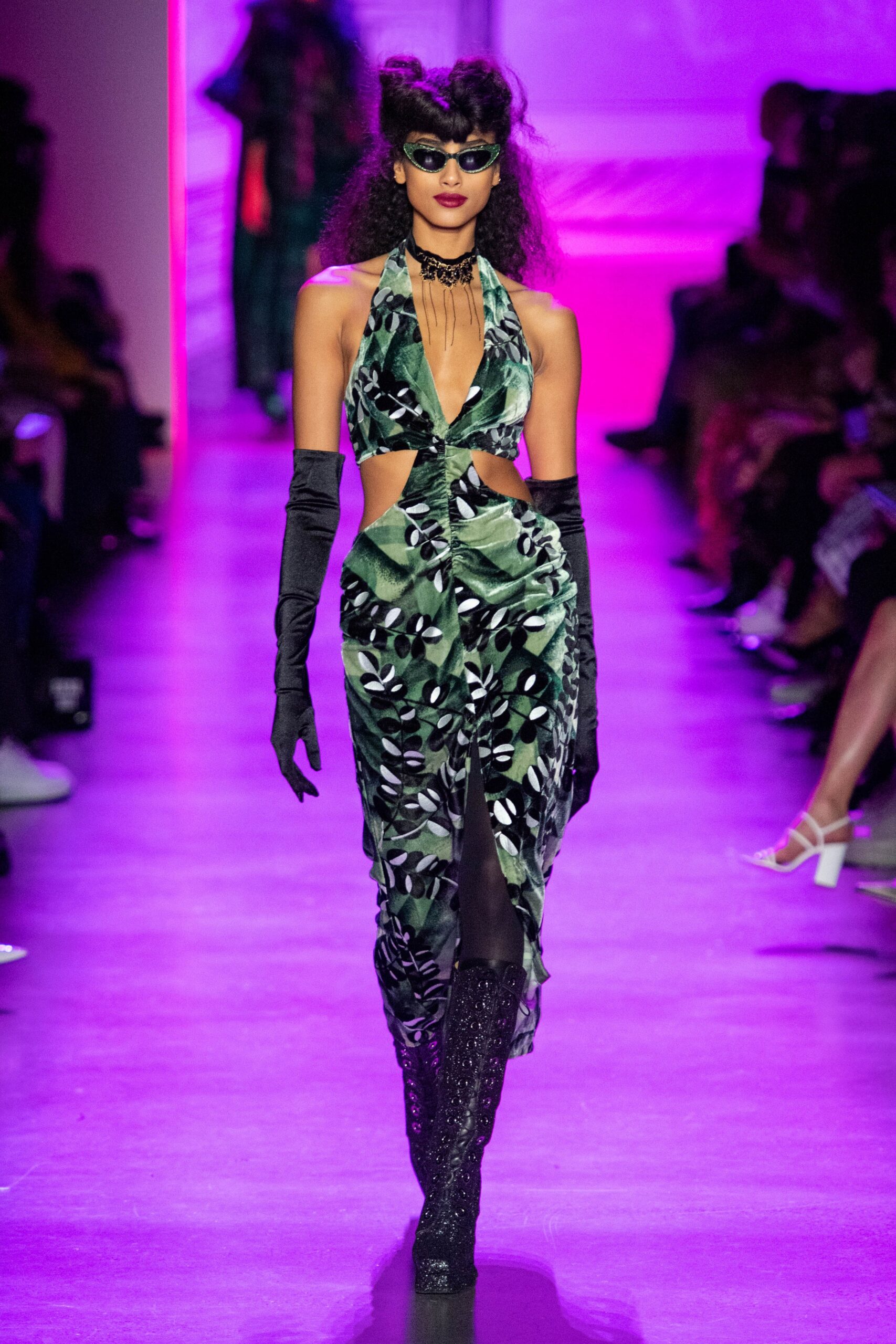 fitted green silk midi dress