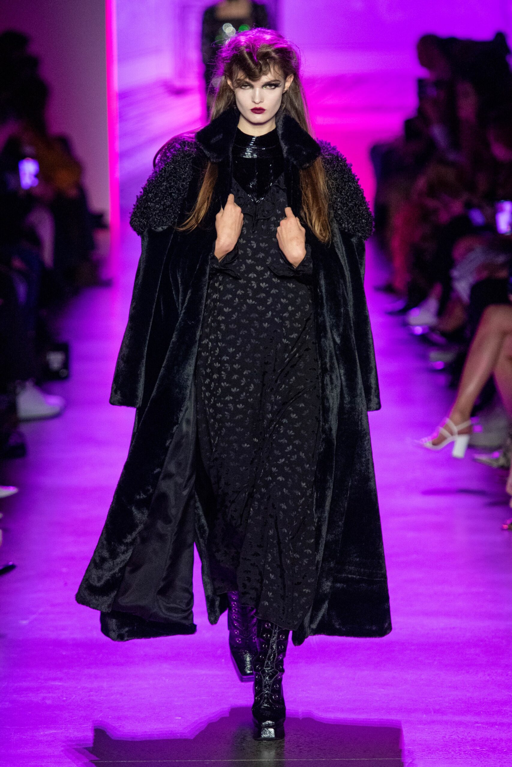 black velvet midi dress with cape
