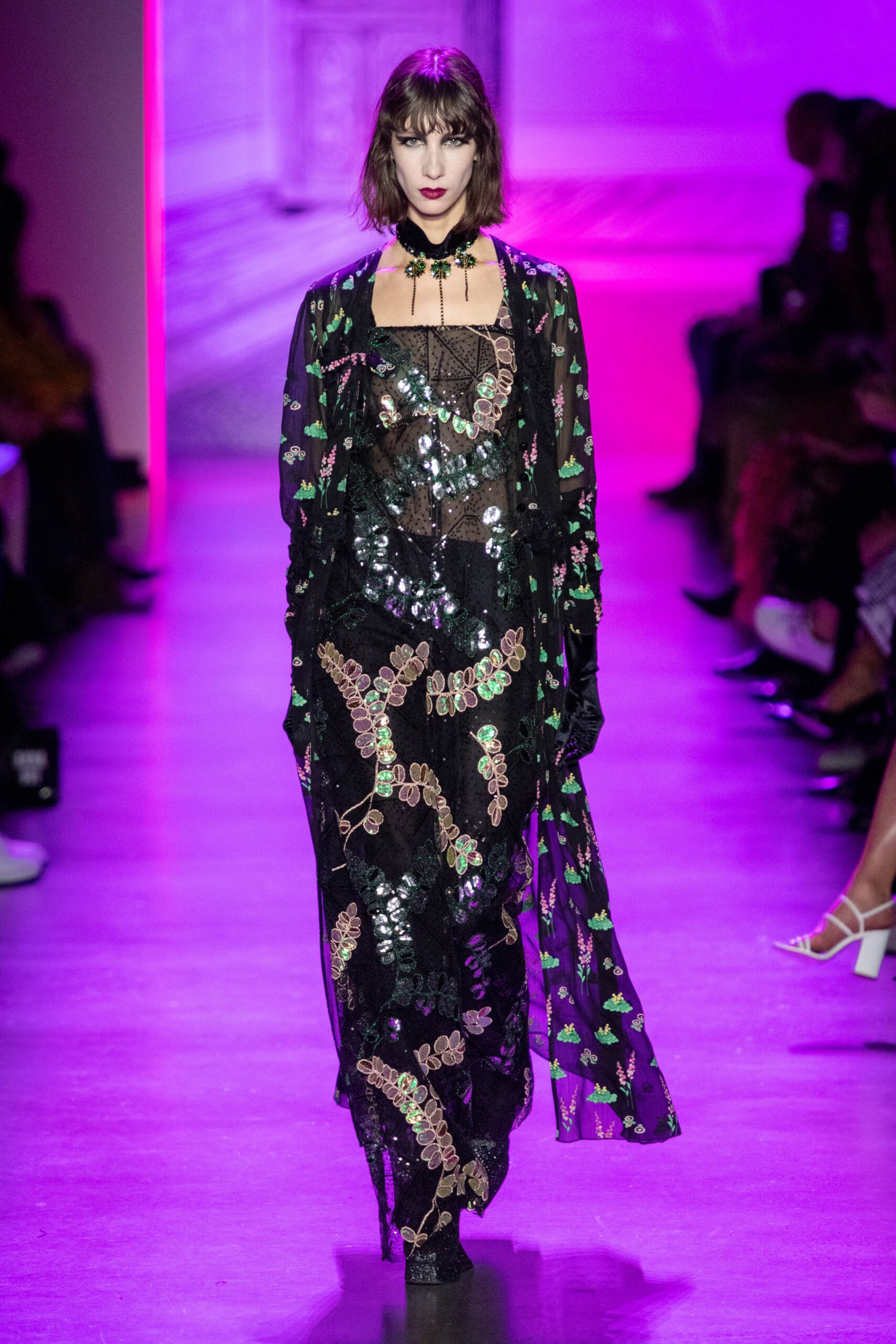 black silk sequin dress and cape