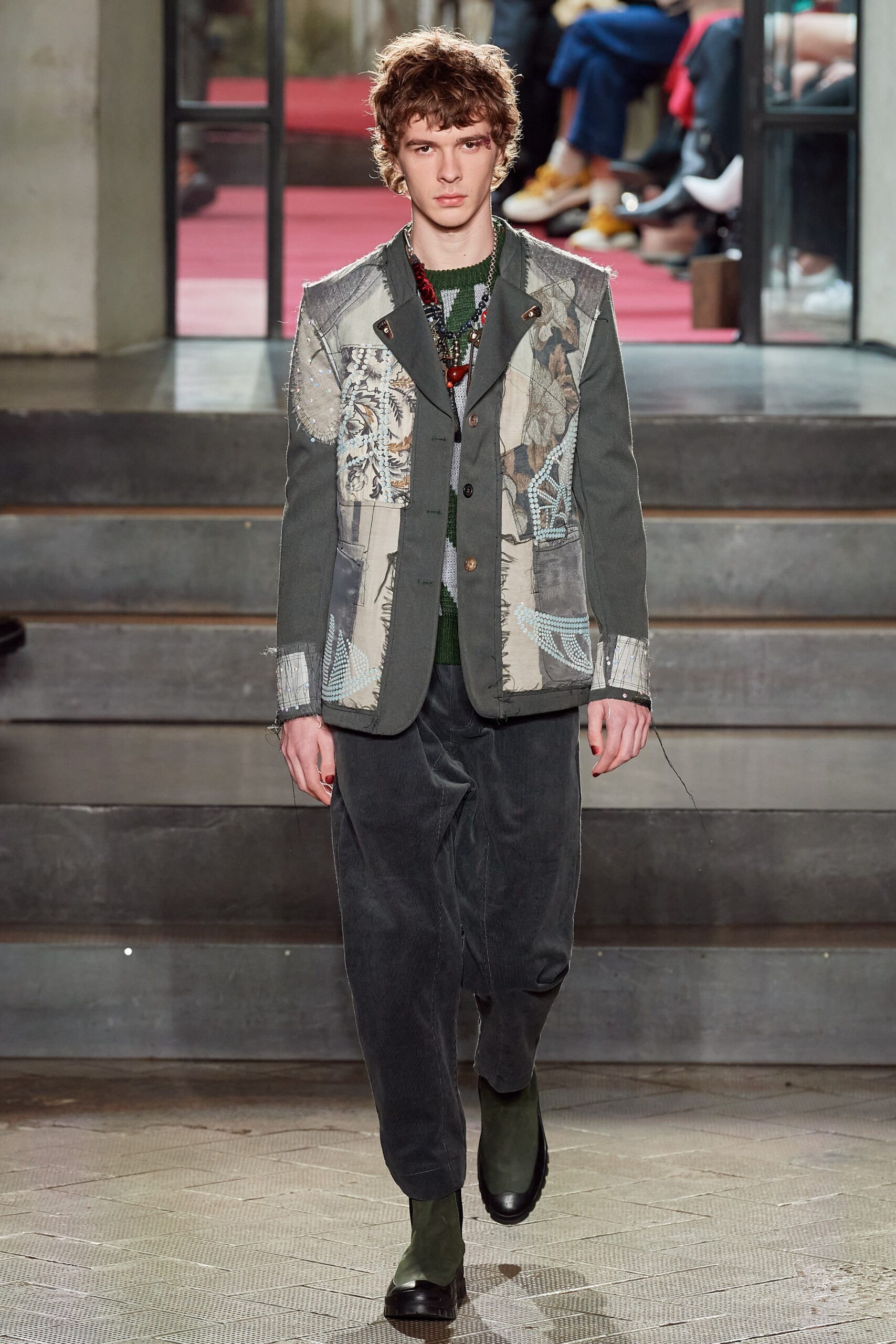 gray patchwork tailored blazer