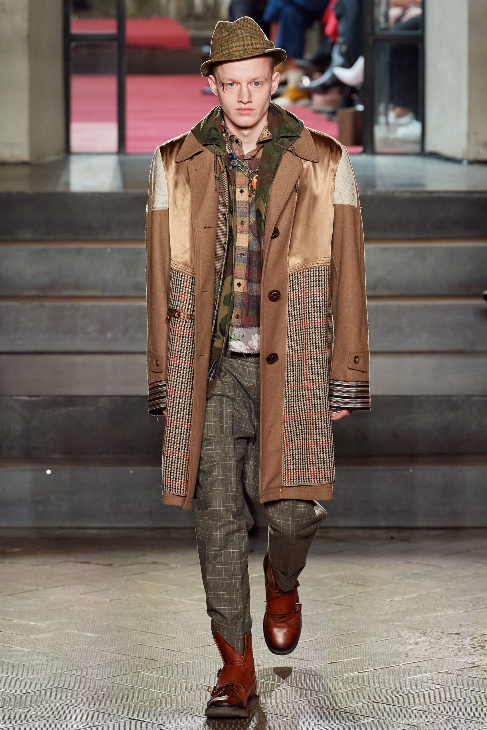 brown wool long-sleeve collared relaxed buttoned layered coat