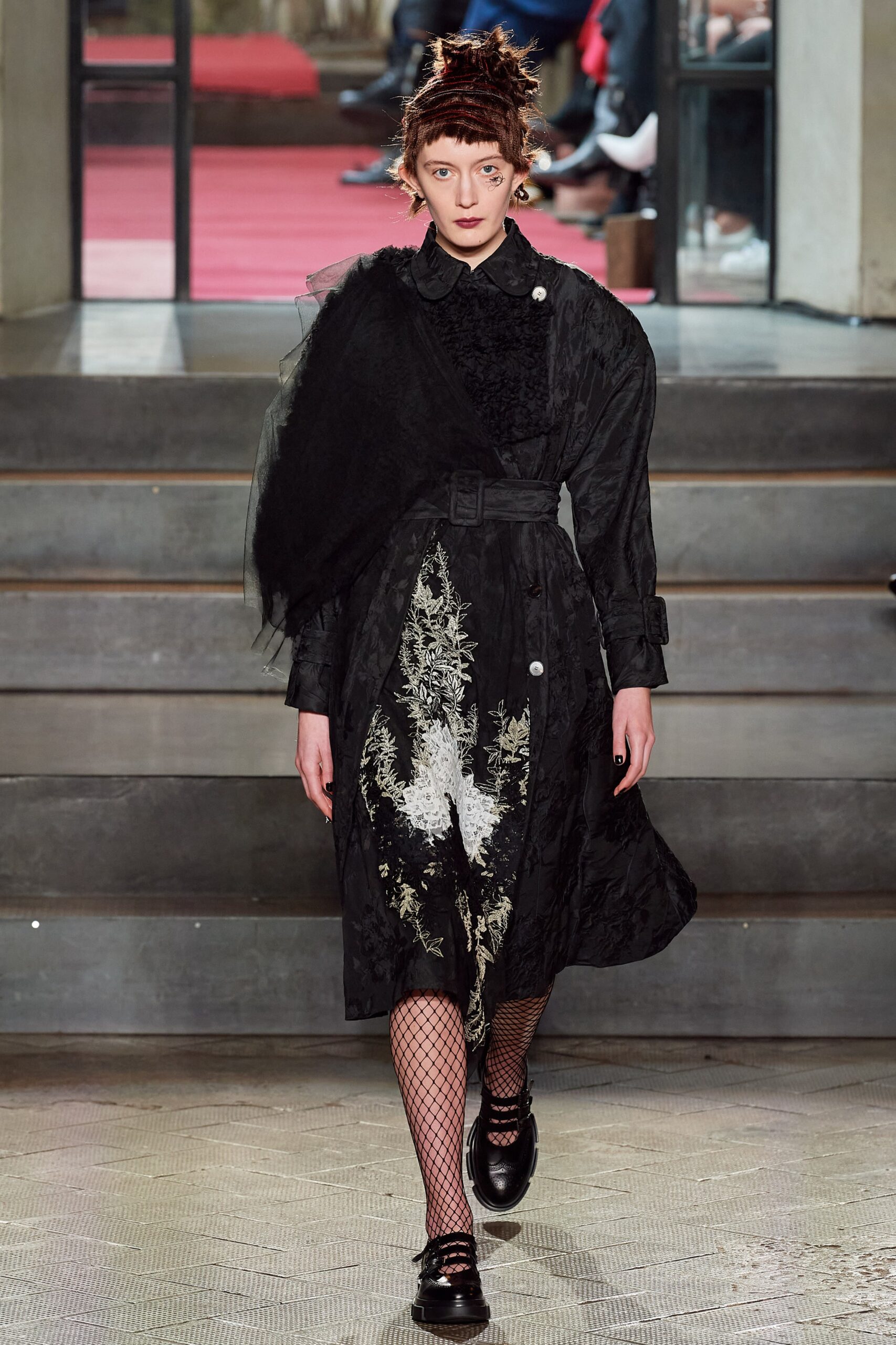 black embroidered midi dress with cape