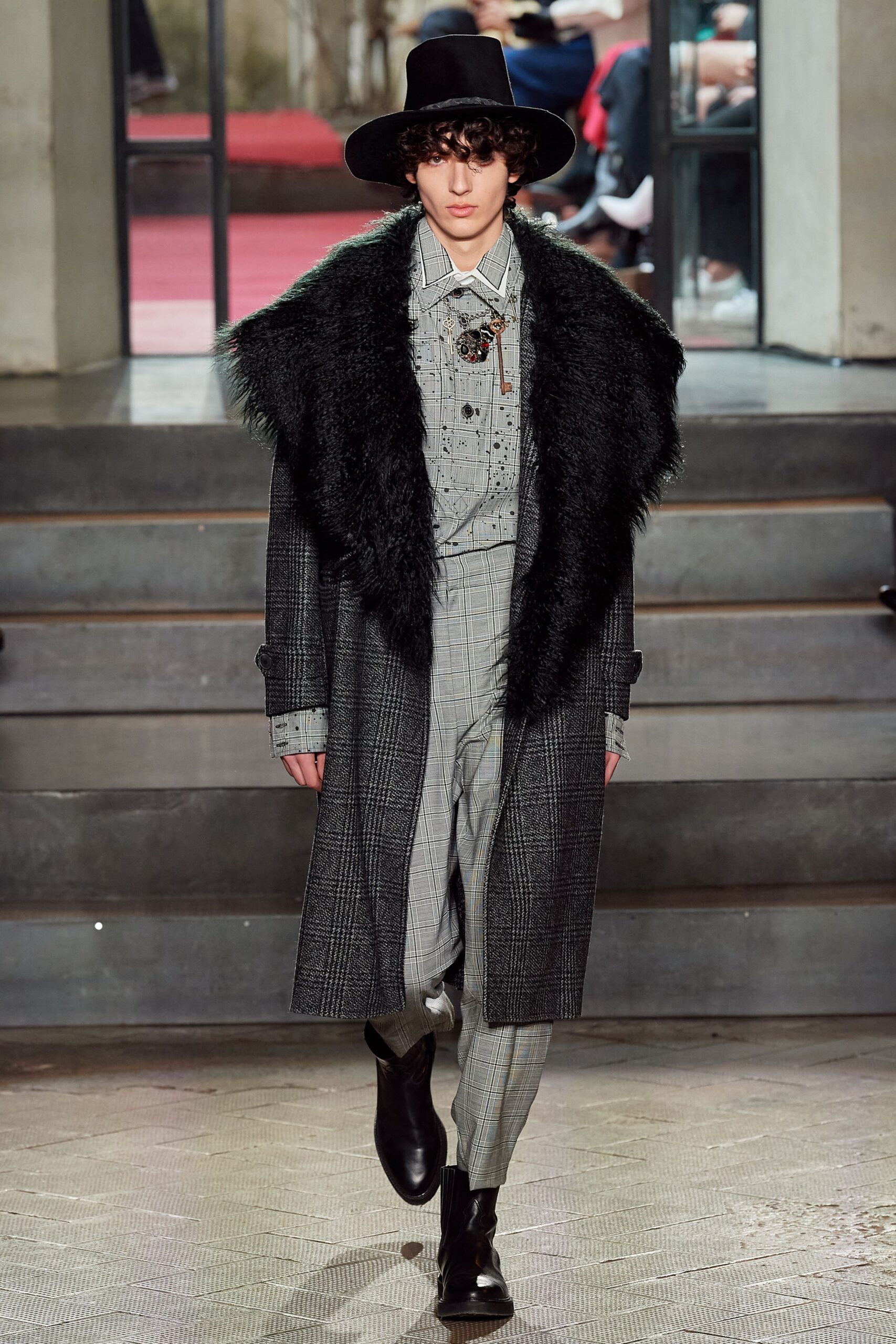 black wool coat with faux-fur
