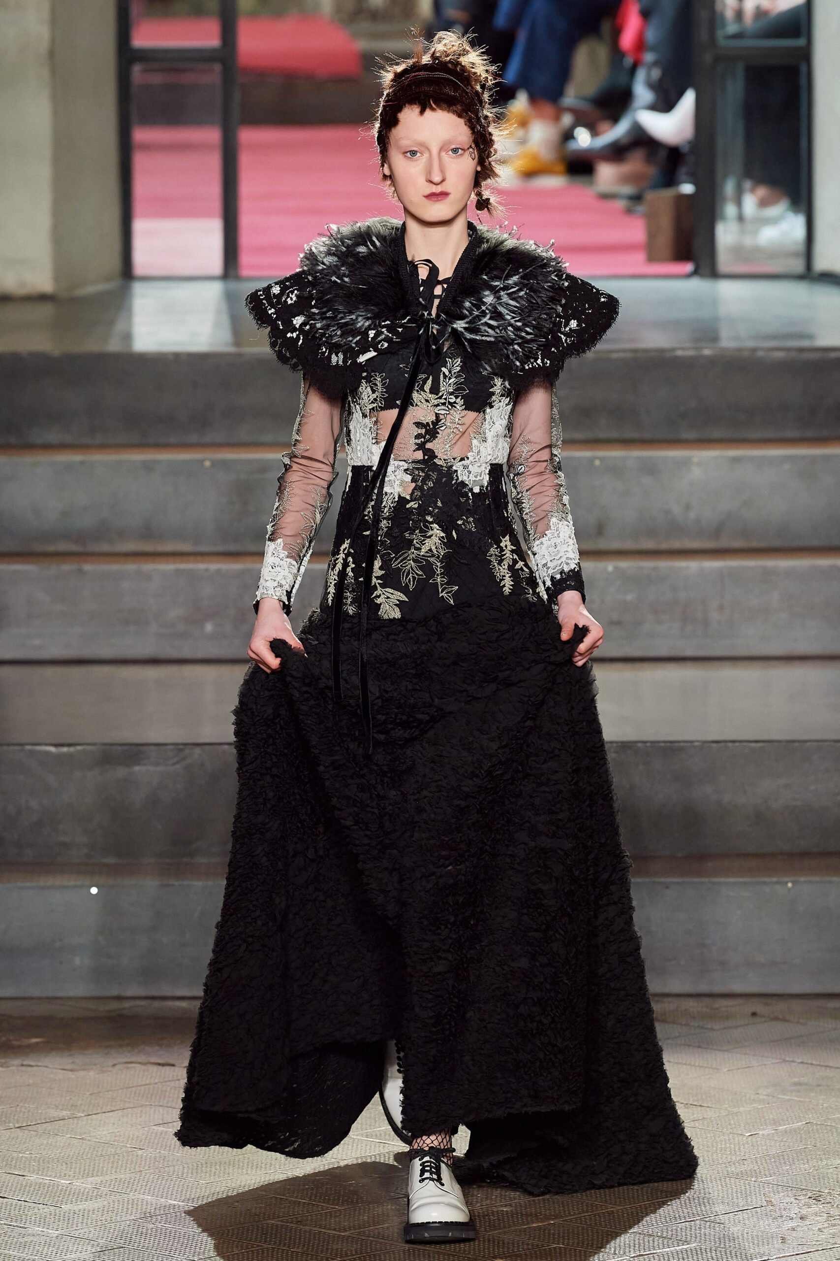 black silk ruffled gown