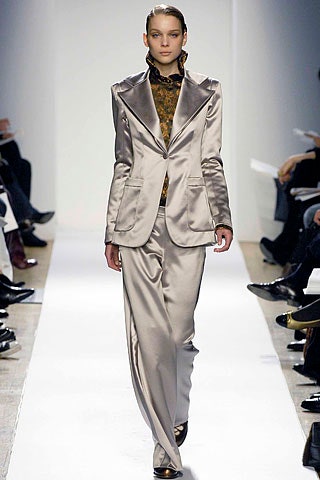 beige satin tailored suit