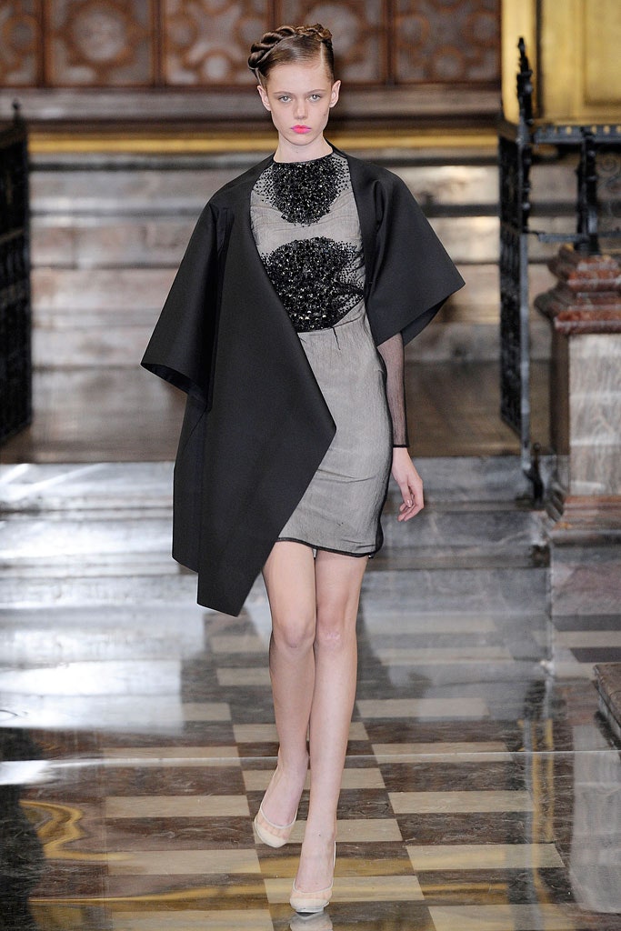 black silk dress with cape