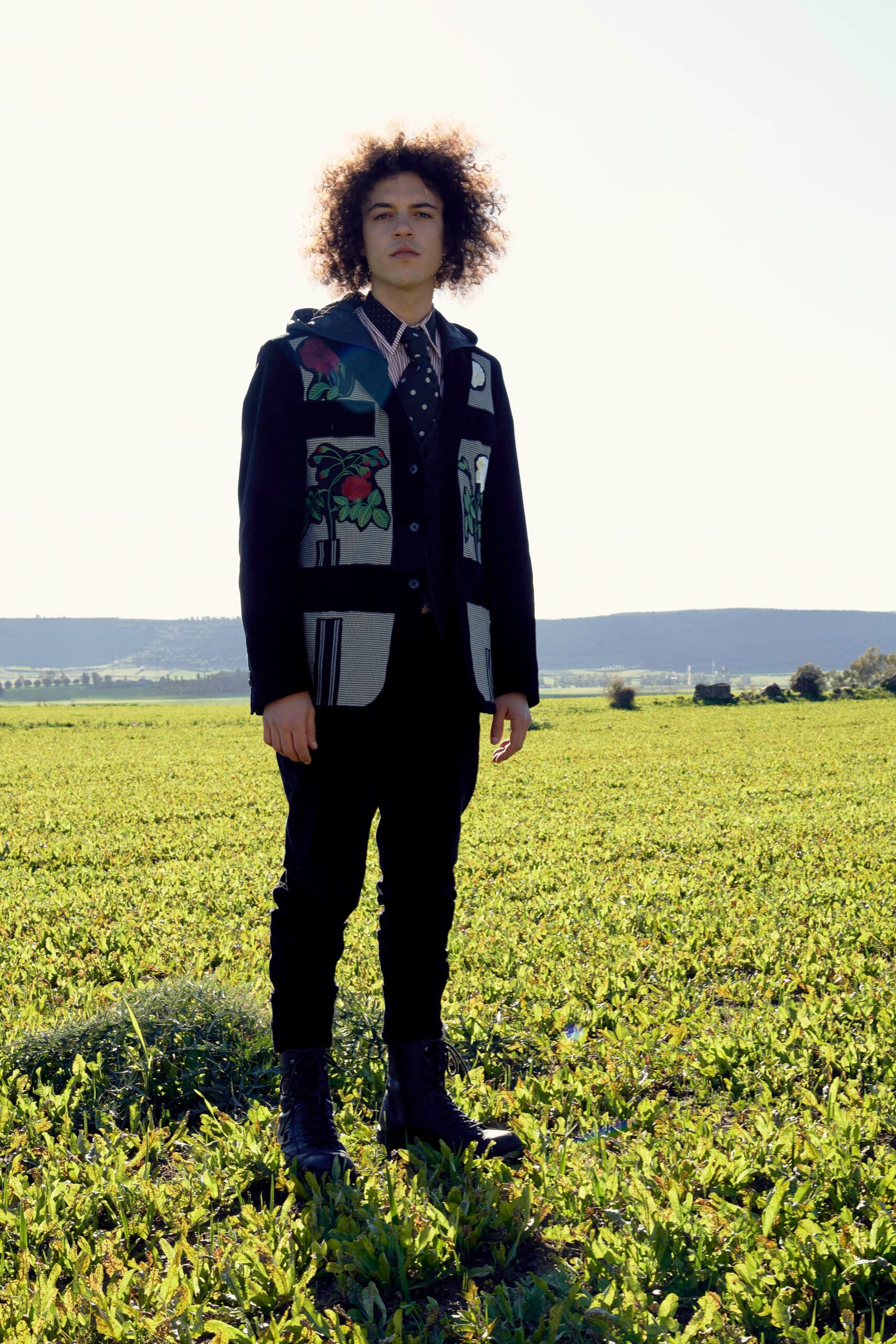 black and white embroidered vest