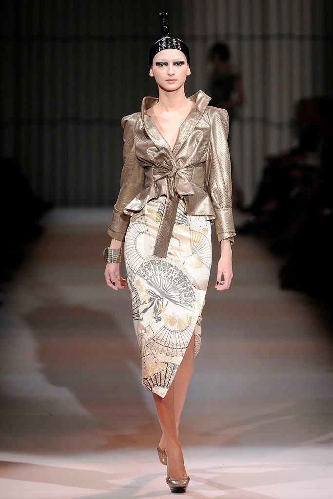 gold silk long-sleeve collared fitted structured zippered jacket