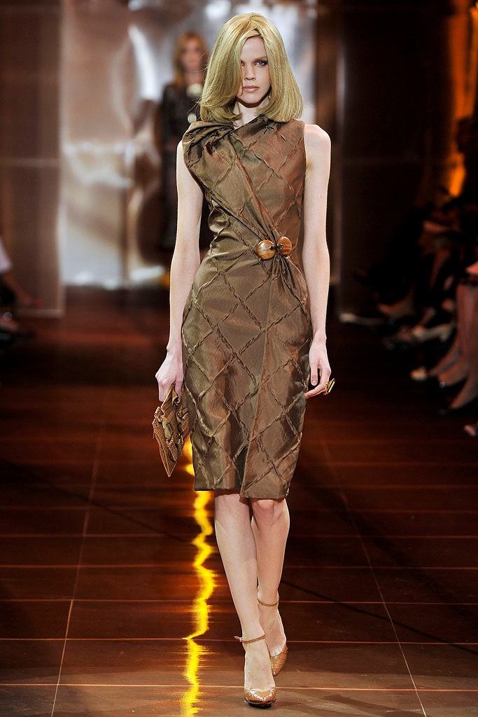 fitted brown silk midi dress