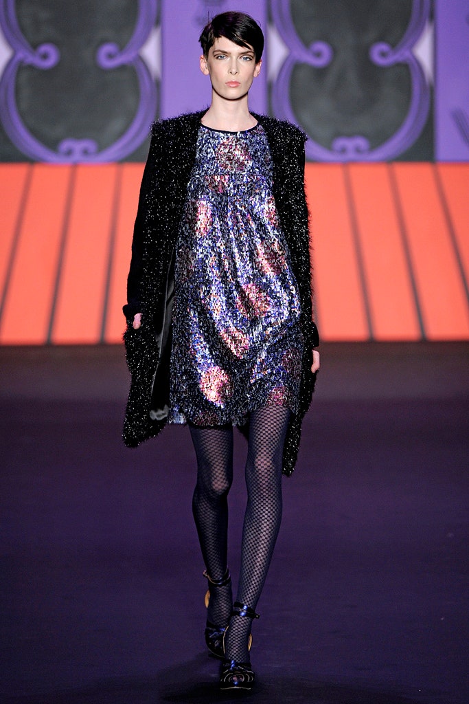 shiny sequin mini dress with oversized coat