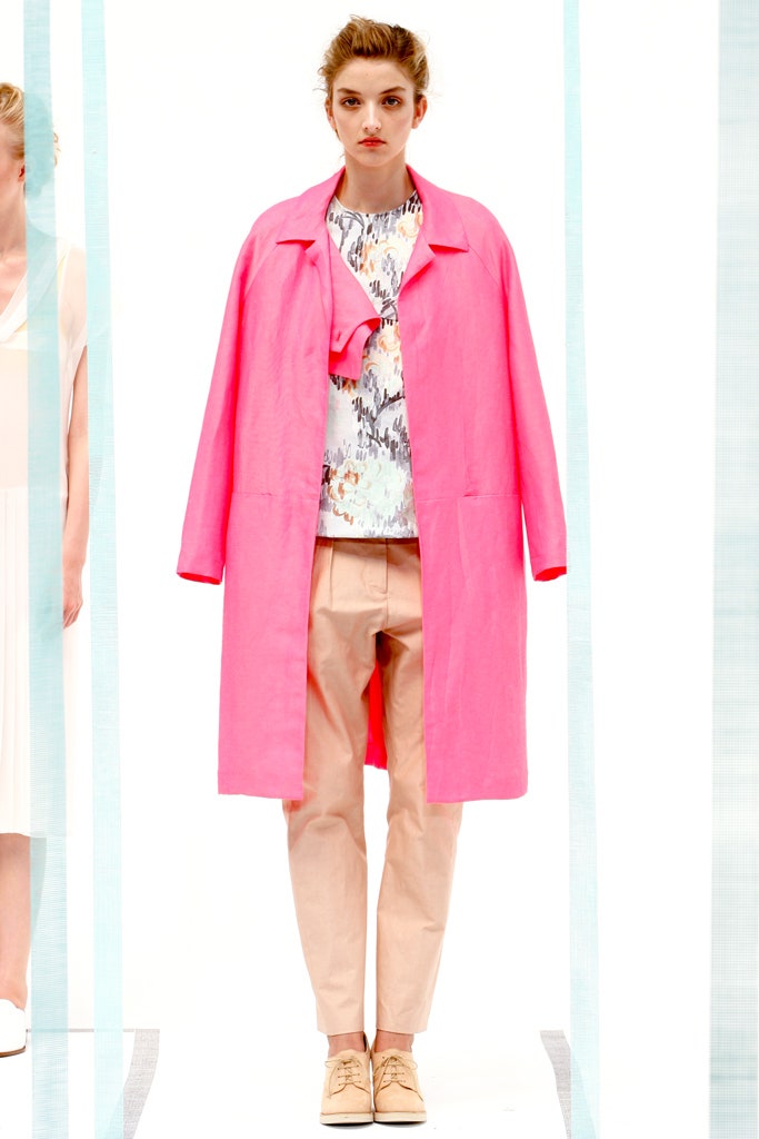 pink relaxed coat with printed top