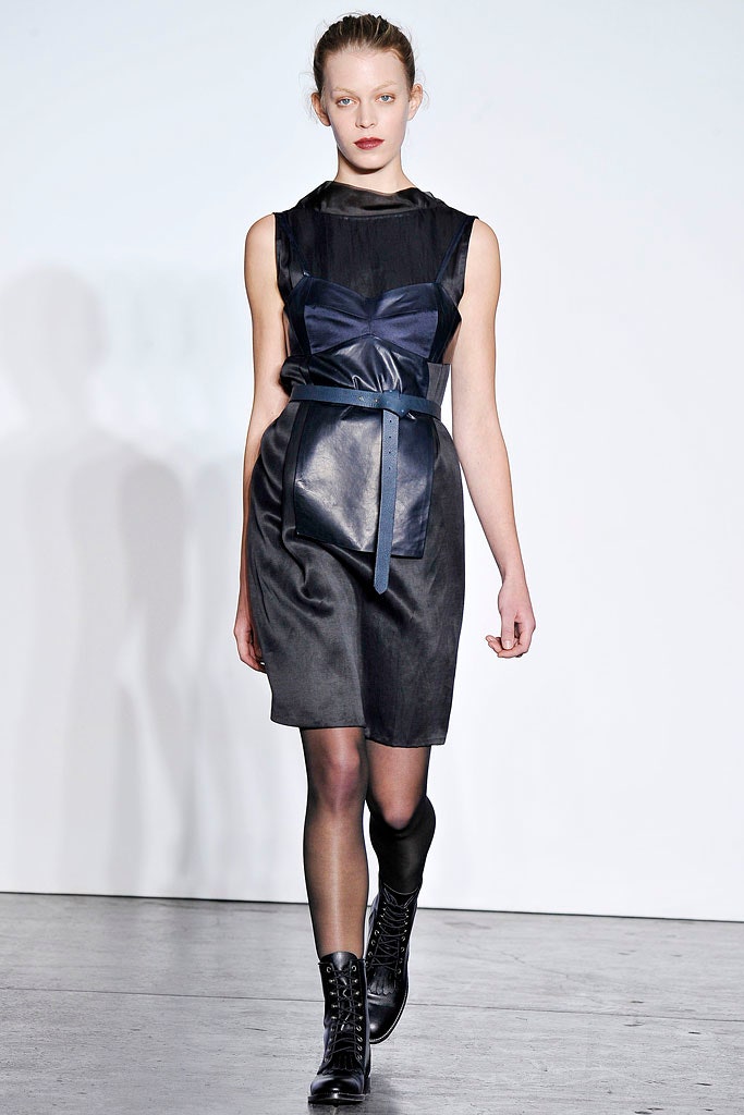 black and blue belted dress