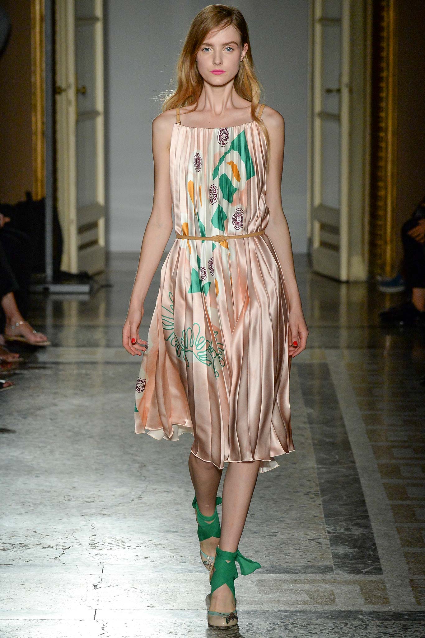 pink silk pleated dress