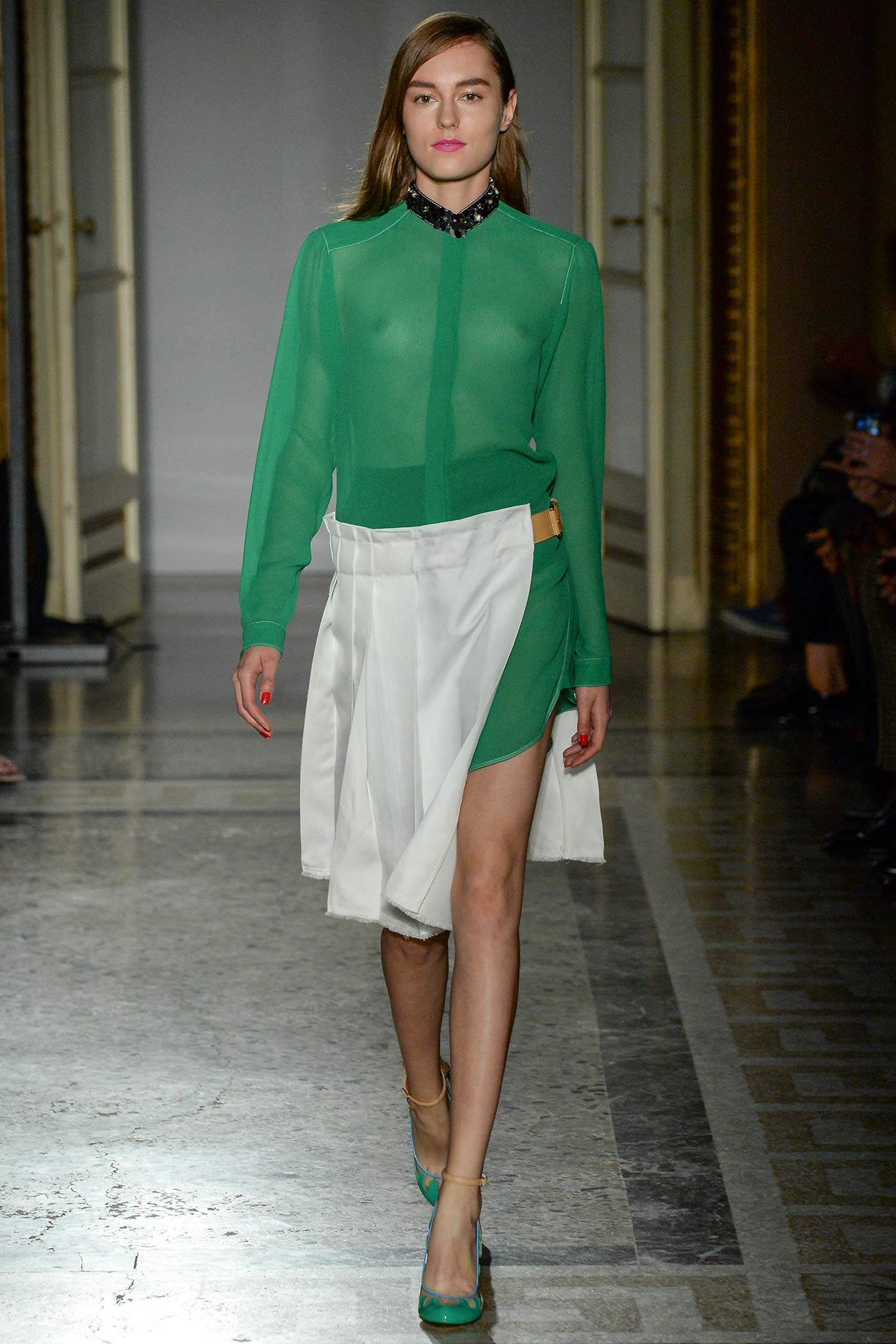 green silk asymmetric dress