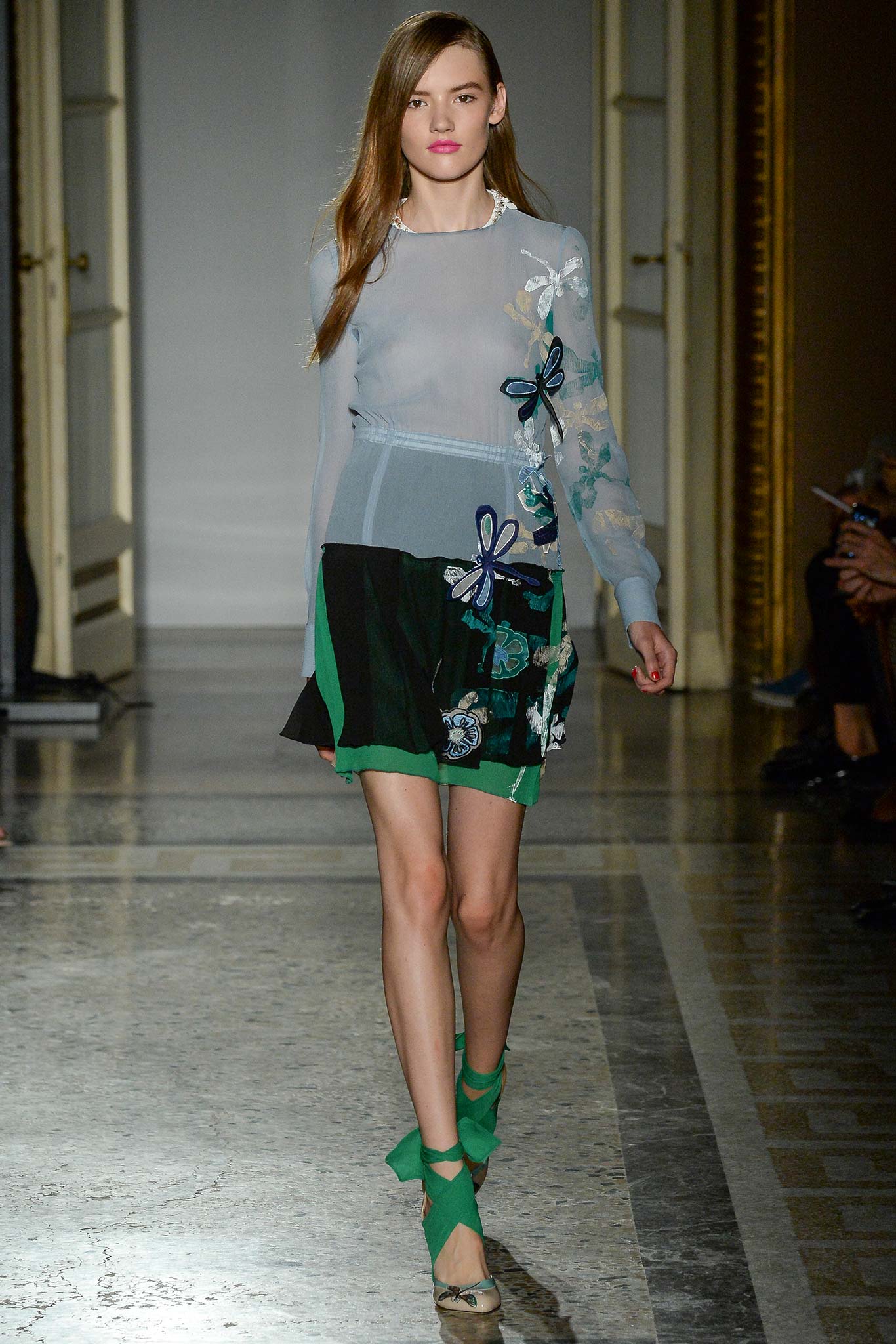 blue green embroidered mini dress