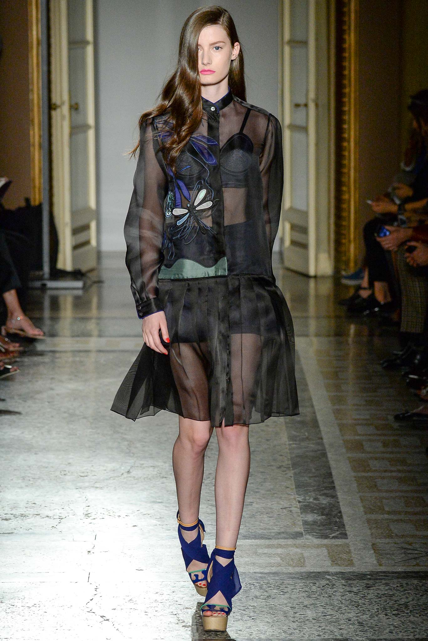 black sheer pleated dress