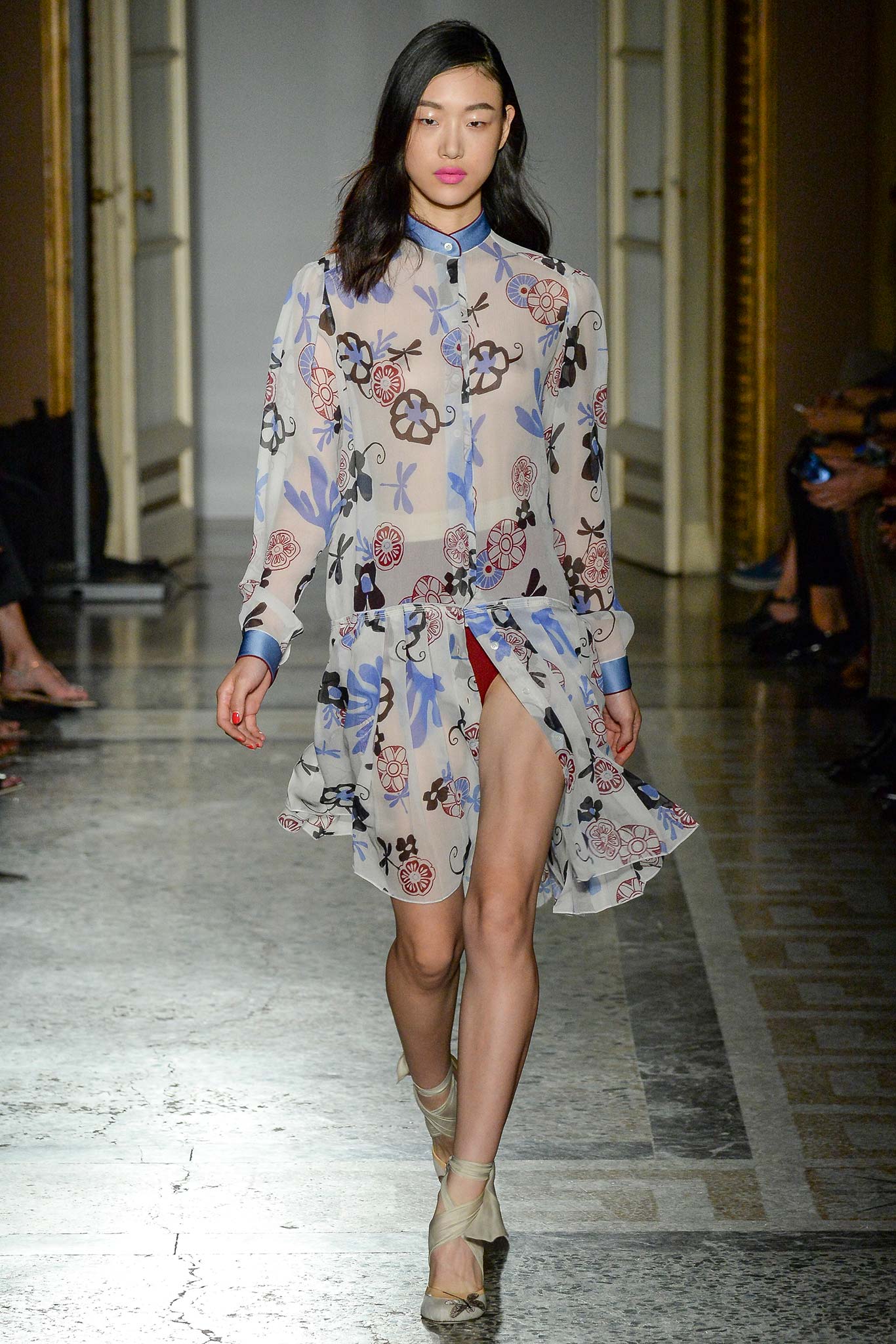 blue printed midi dress