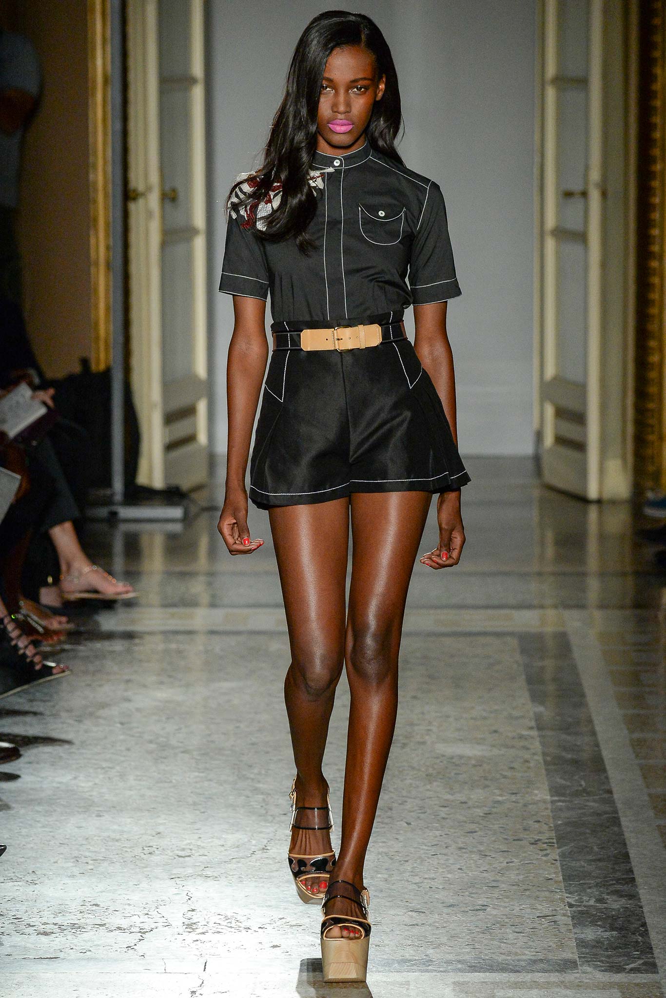 black fitted romper with belt