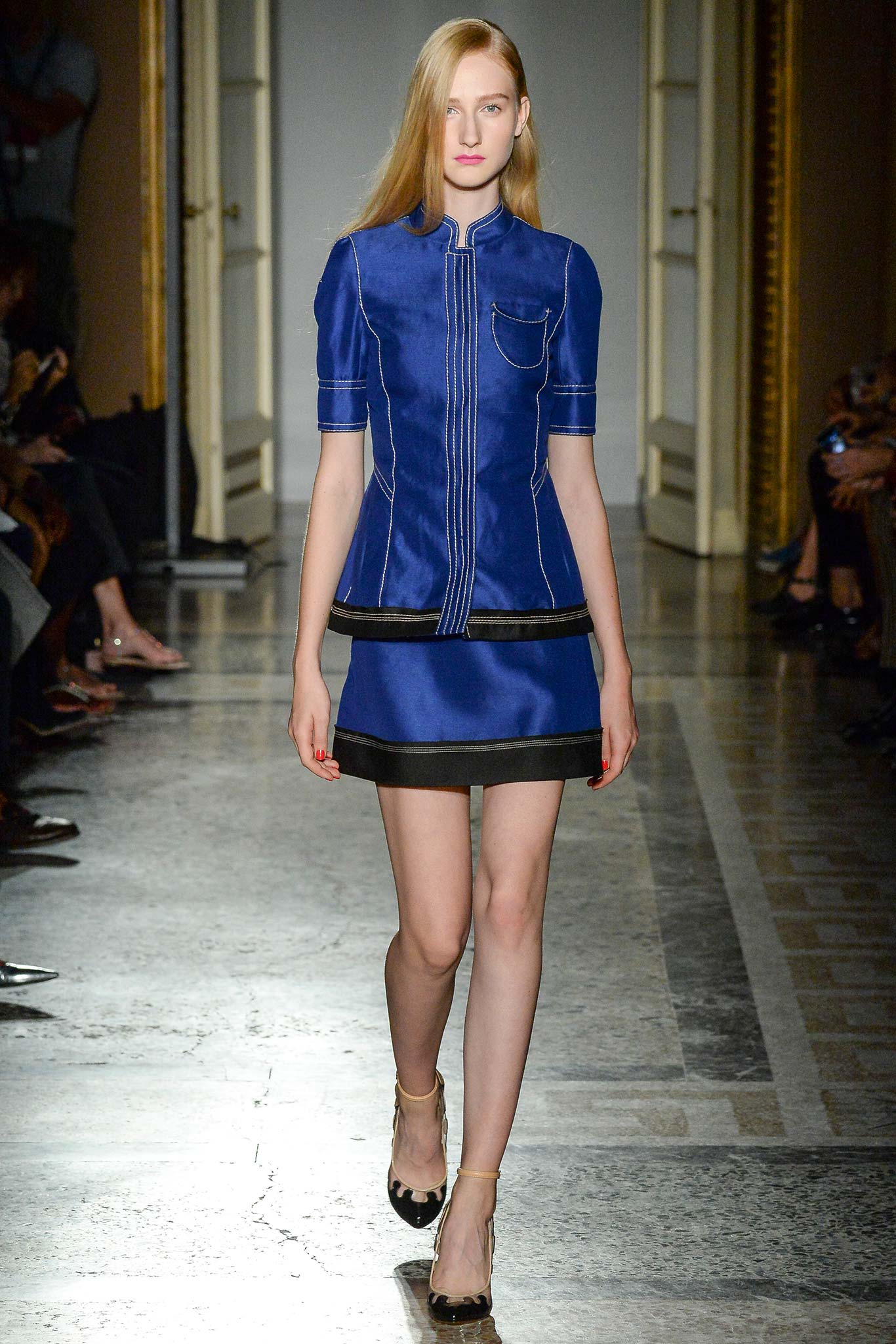 blue silk mini dress