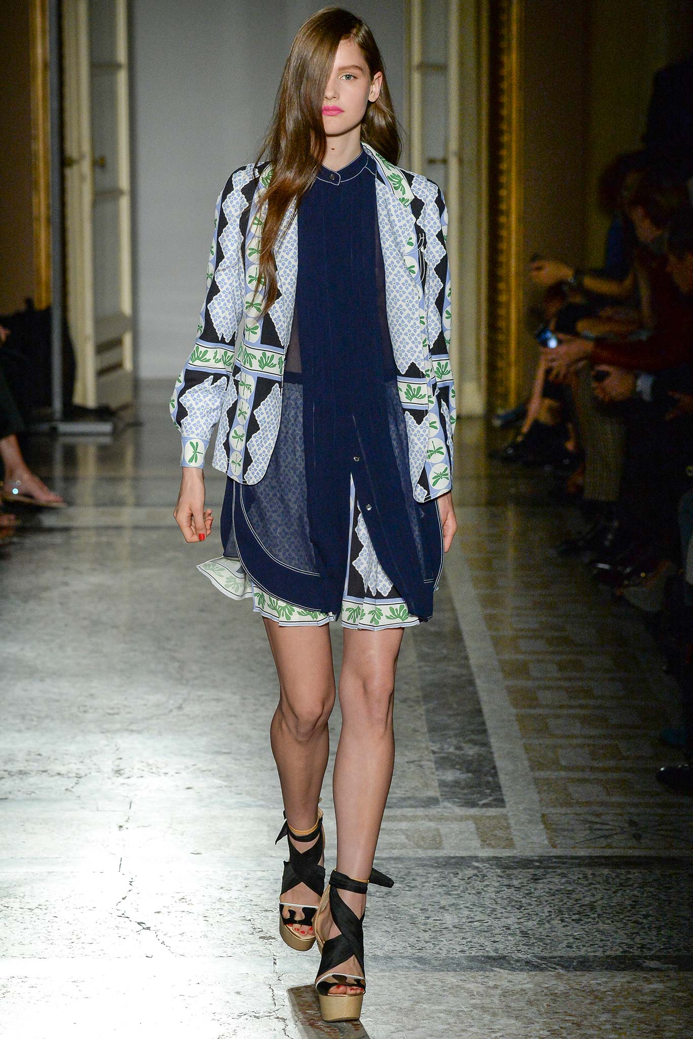 navy mini dress with white jacket