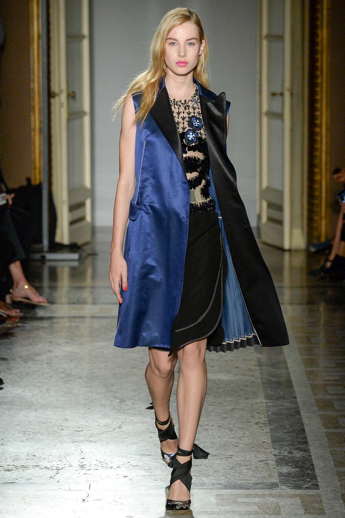 black and blue layered dress with coat