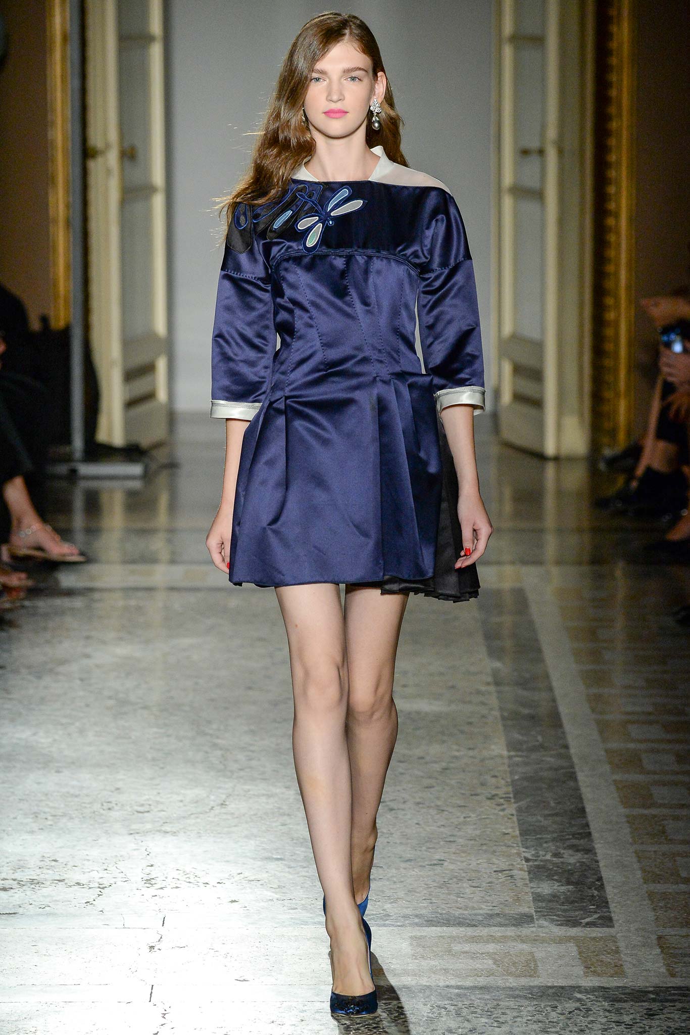 blue silk fitted dress