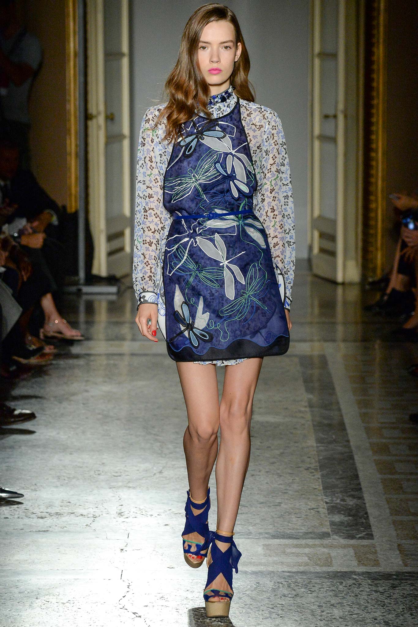 blue embroidered mini dress