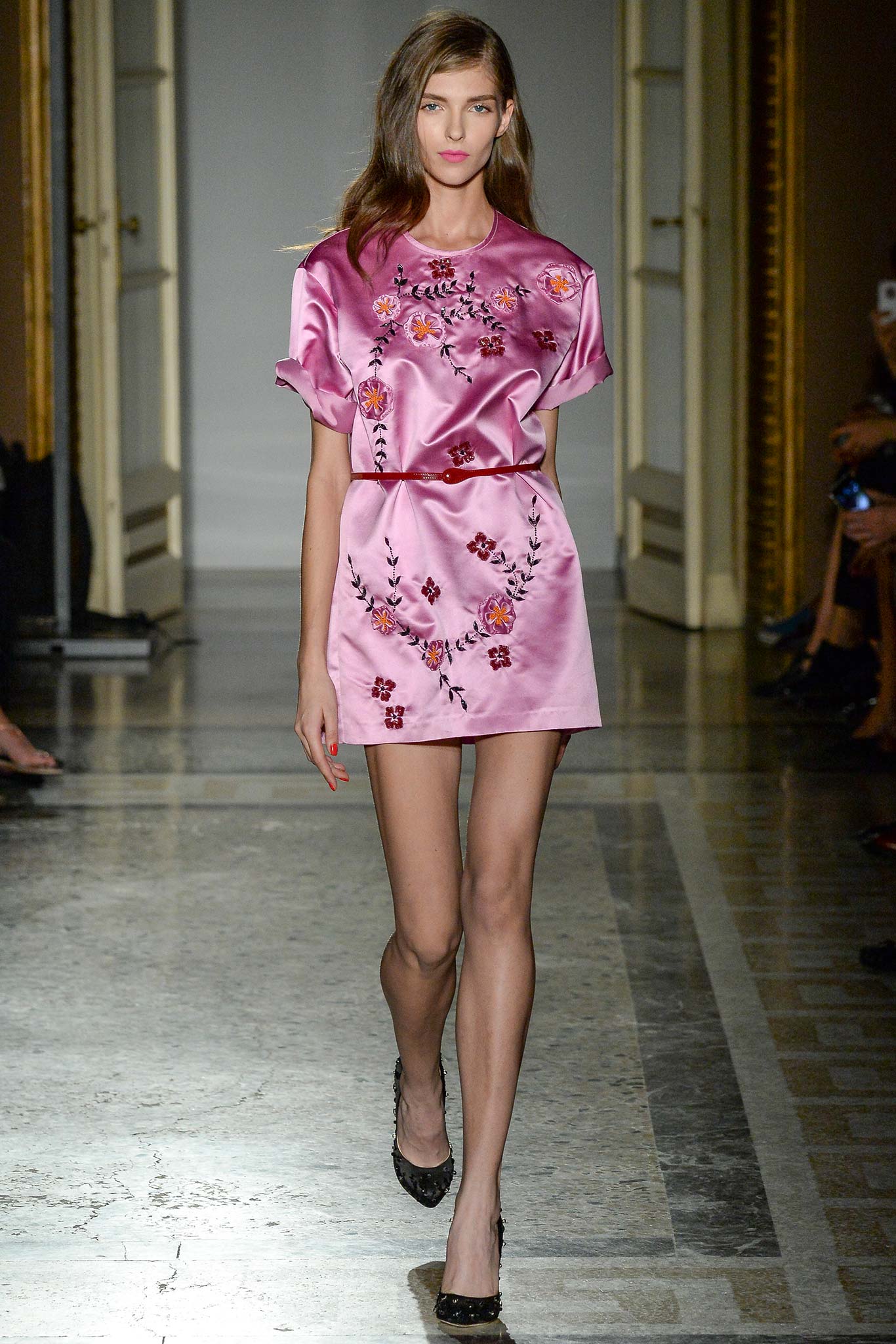 pink silk embroidered mini dress